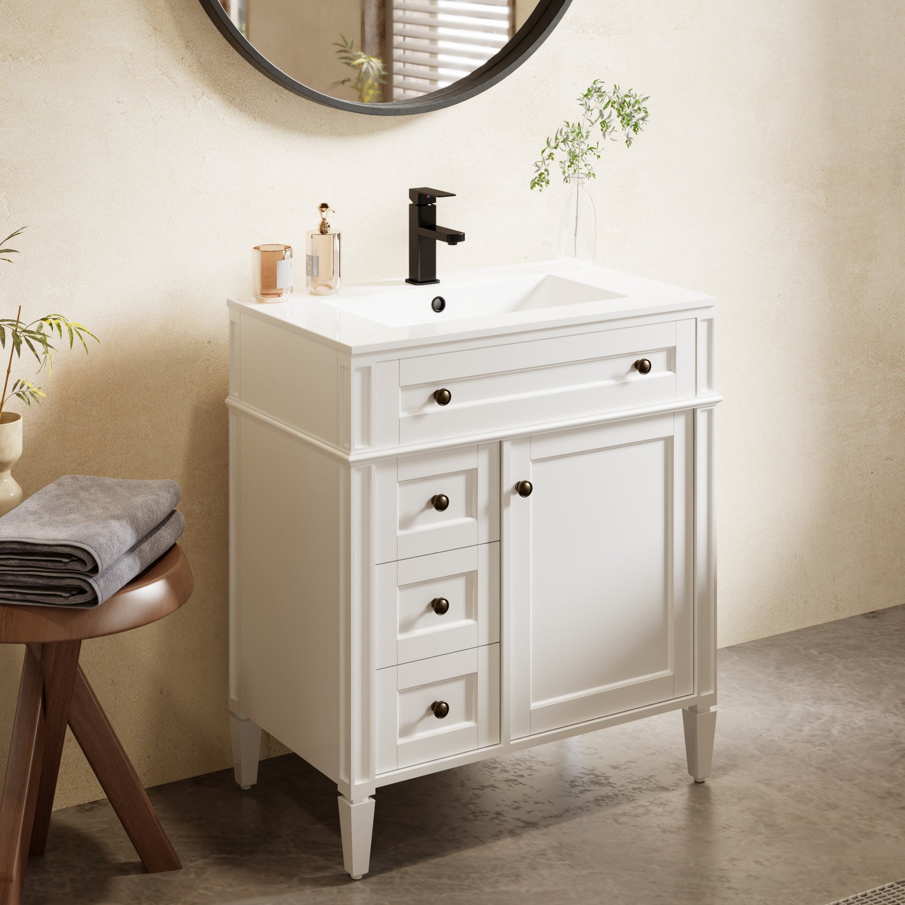 Retro 30" Freestanding Single Vanity Cabinets with Square Column