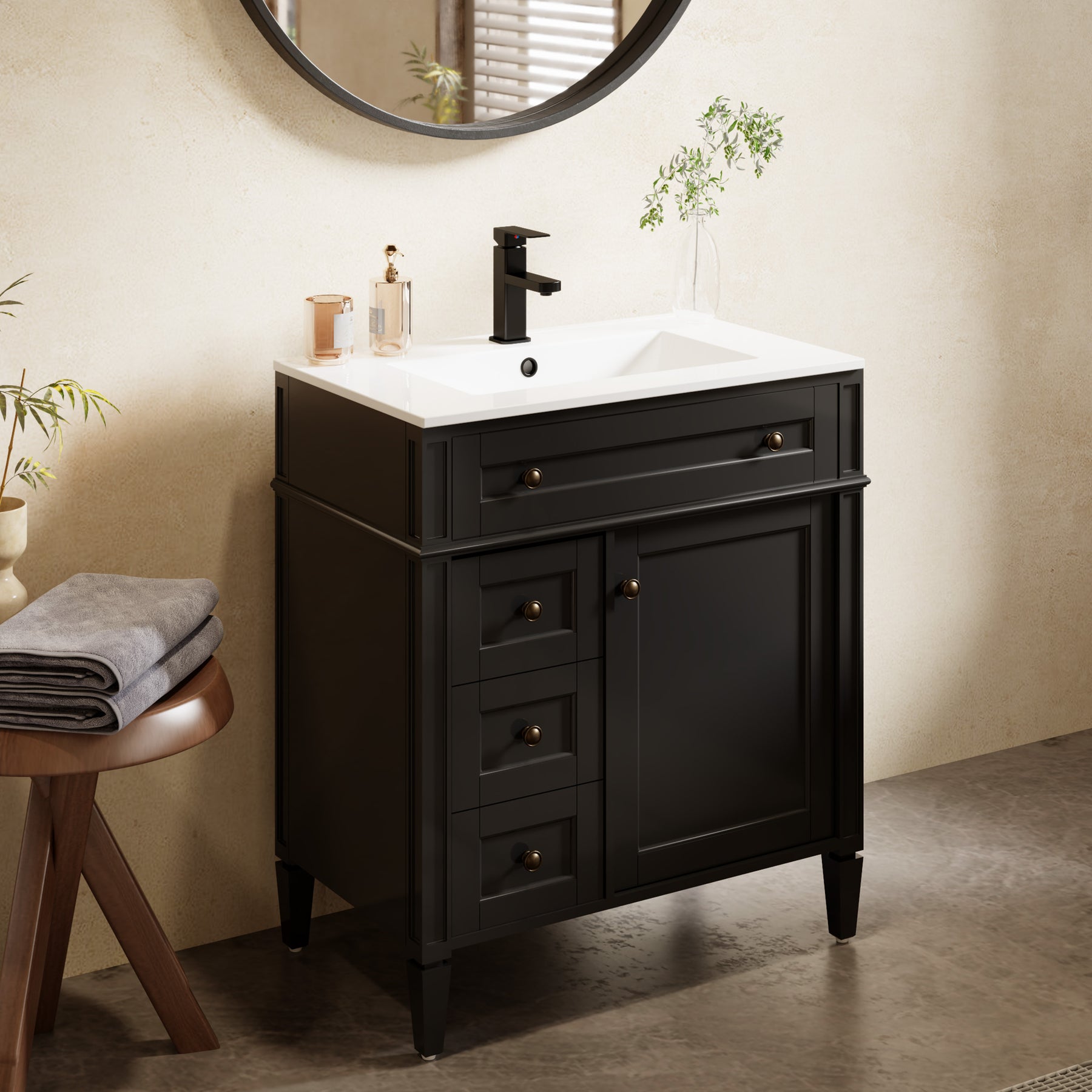 Retro 30" Freestanding Single Vanity Cabinets with Square Column