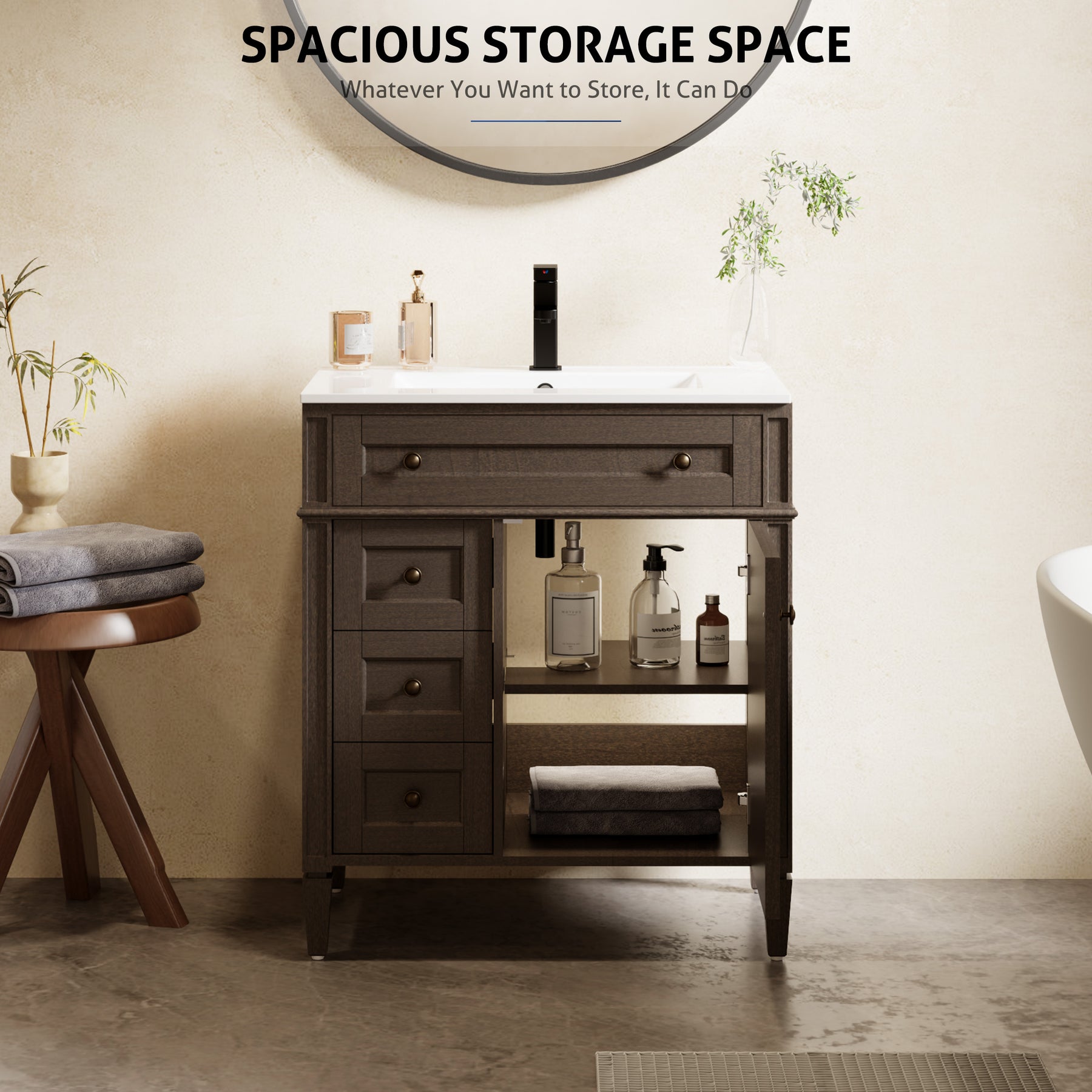 Retro 30" Freestanding Single Vanity Cabinets with Square Column
