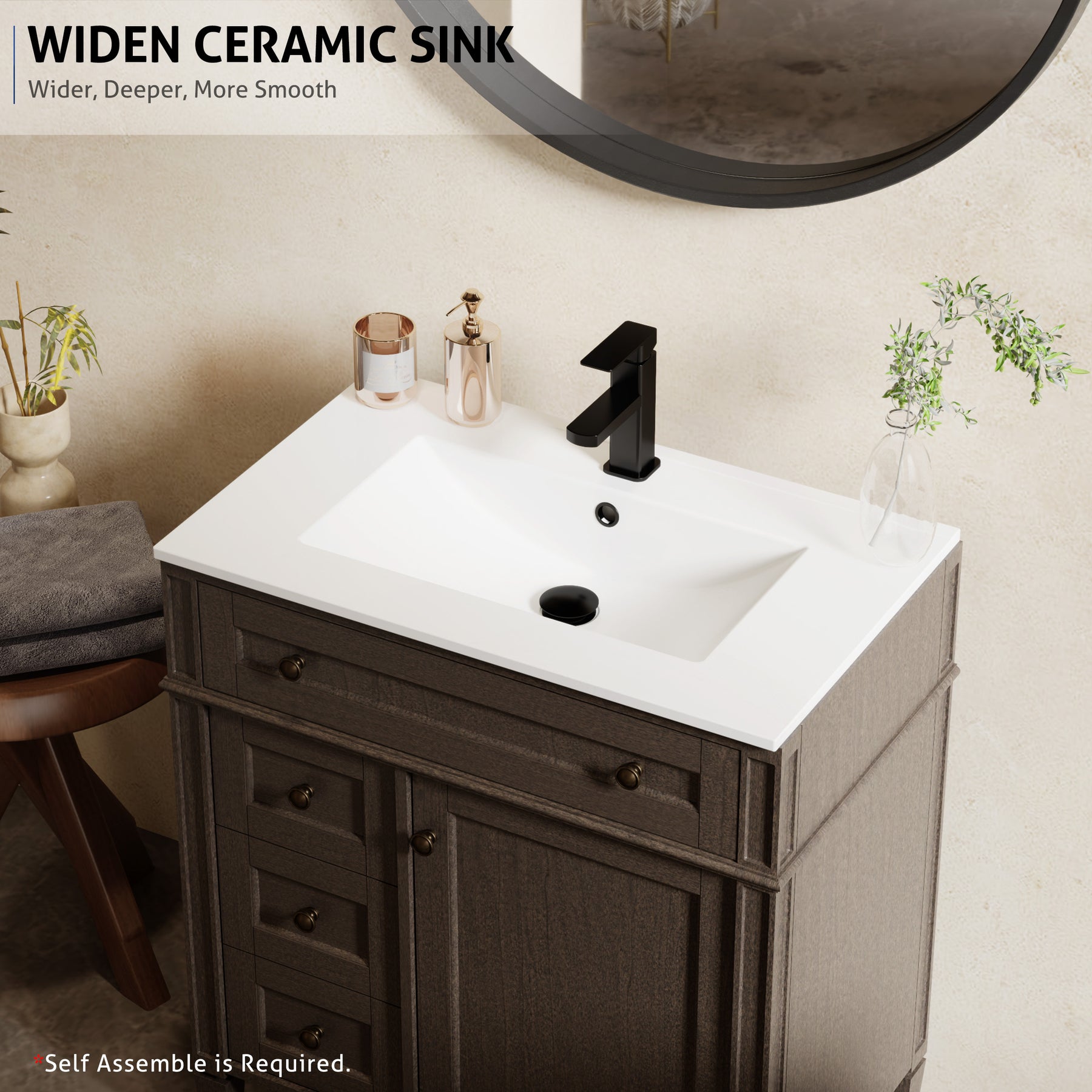 Retro 30" Freestanding Single Vanity Cabinets with Square Column