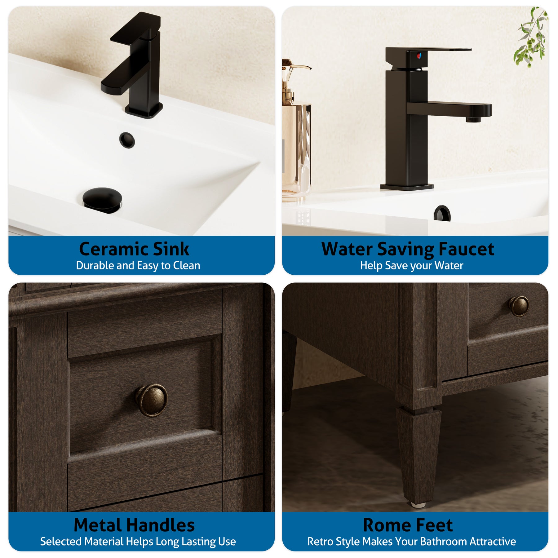 Retro 30" Freestanding Single Vanity Cabinets with Square Column
