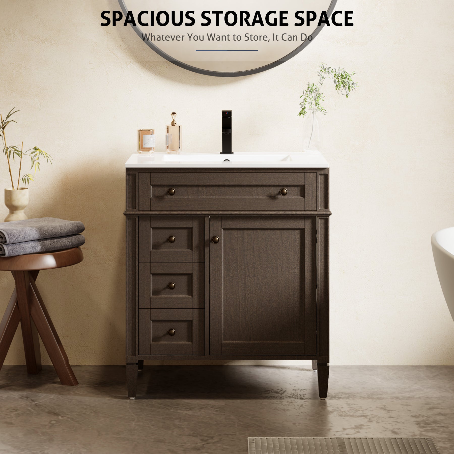Retro 30" Freestanding Single Vanity Cabinets with Square Column