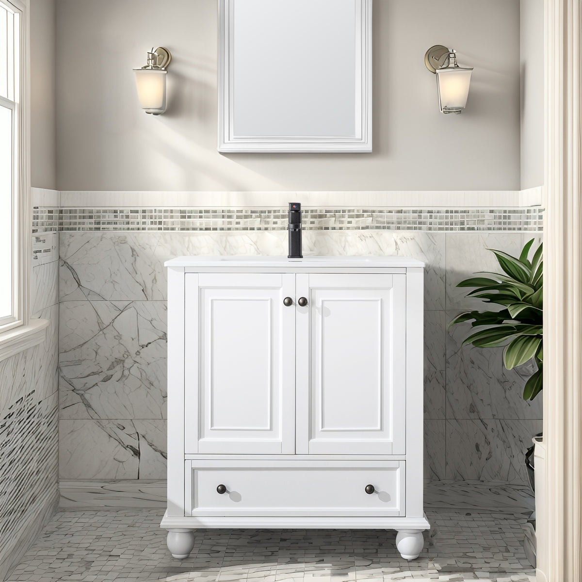 Retro 30" Freestanding Single Vanity Cabinets with Gourd-shaped Feet