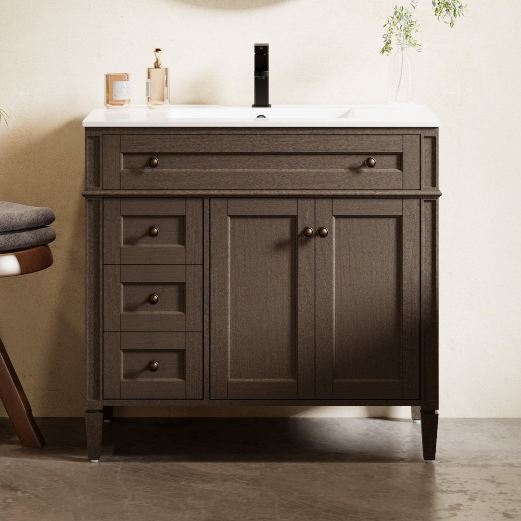 Retro 36" Freestanding Single Vanity Cabinets with Square Column