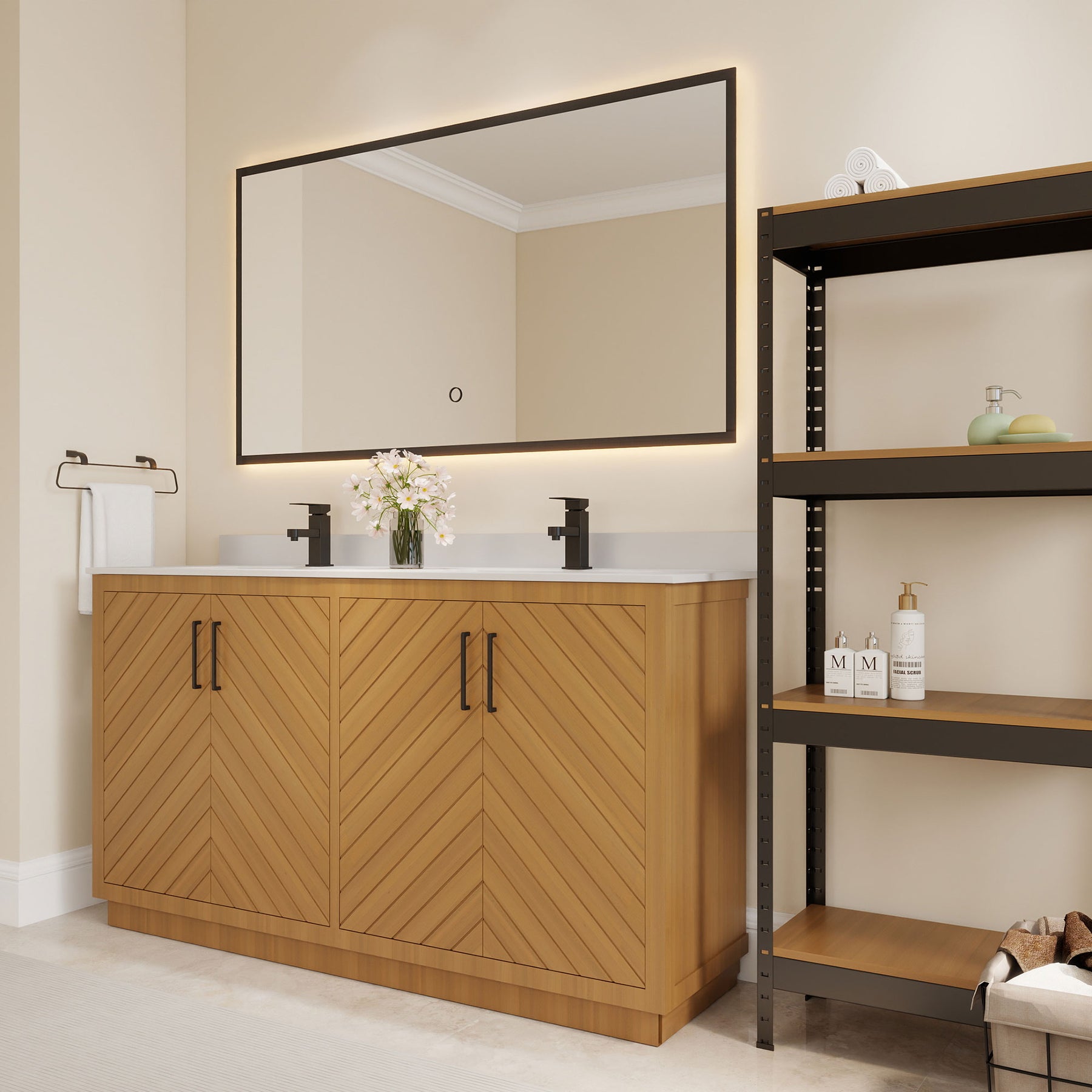 Zoom 60" Freestanding Double Vanity Cabinets with Chevron Pattern
