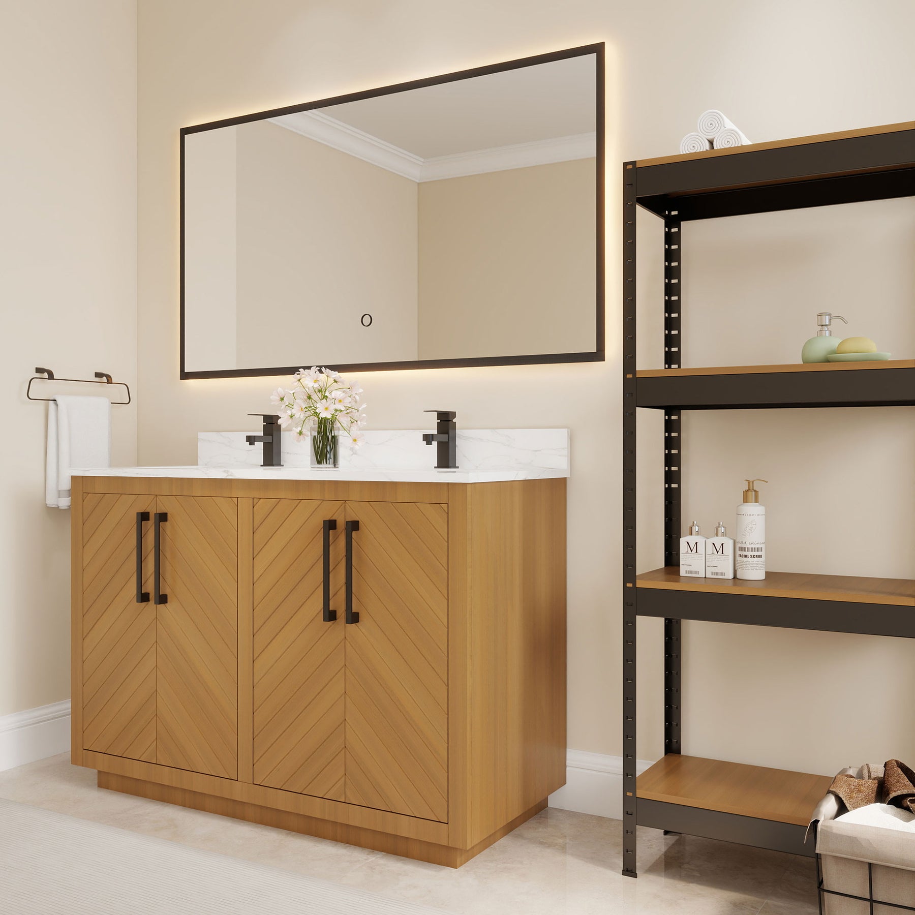 Zoom 48" Freestanding Double Vanity Cabinets with Chevron Pattern