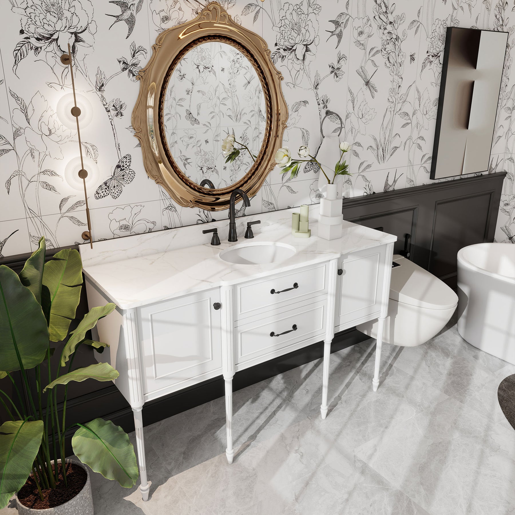 Modish 60" Wall Mounted Single Vanity Cabinets with Adjustable legs