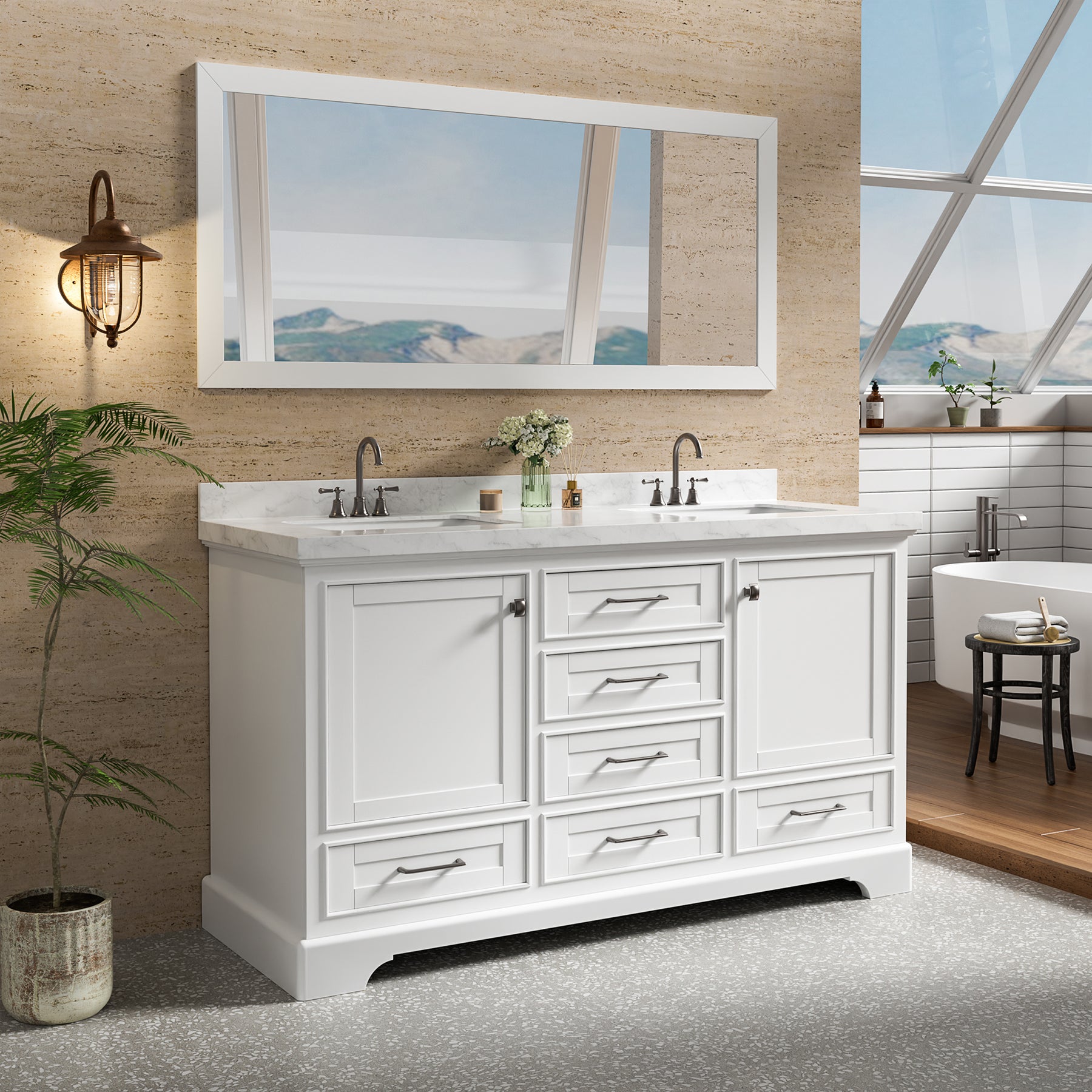 Luxurious 60'' Fully Assembled Bathroom Vanity with Dual Undermount Sink Combo