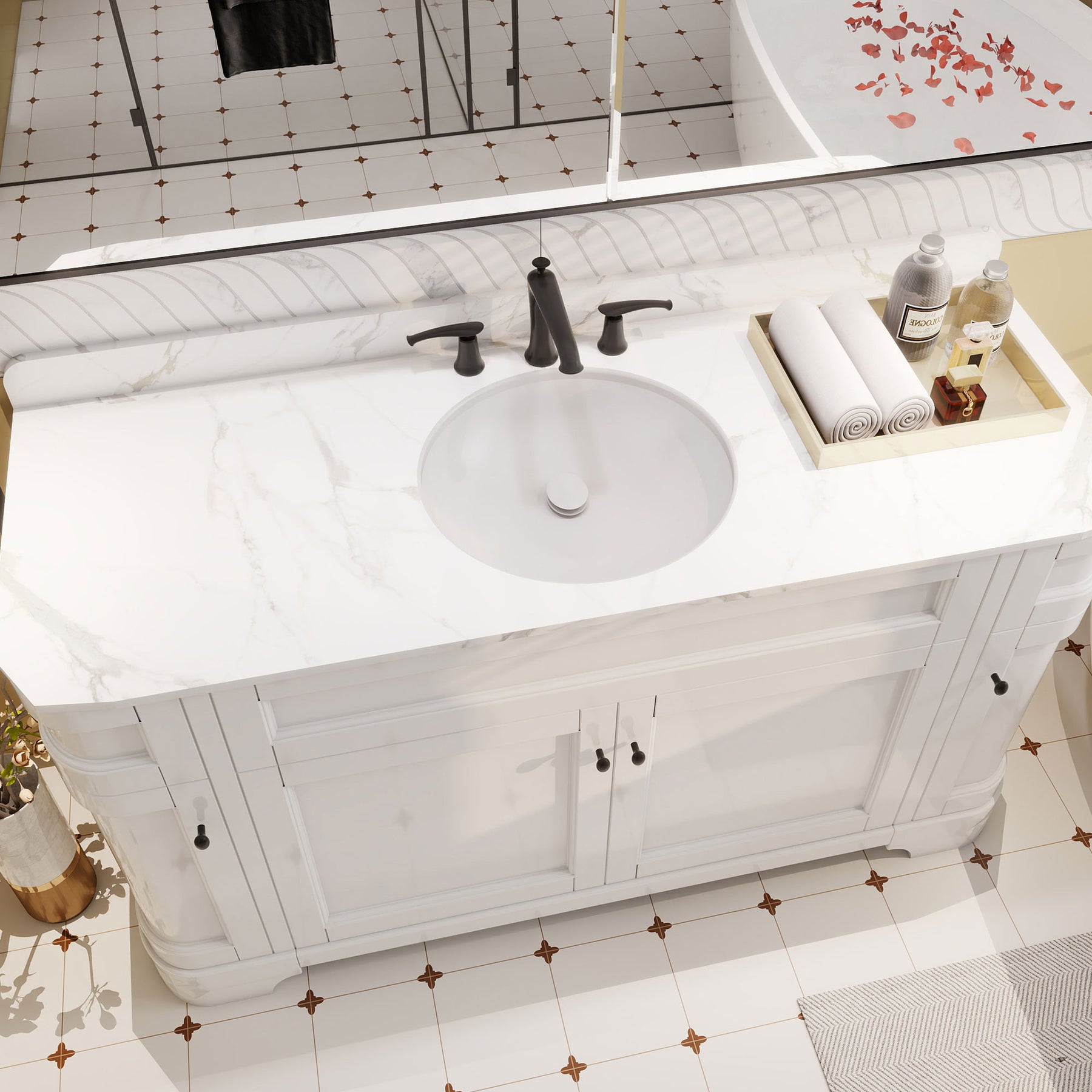 Opuluxe 48" Freestanding Single Vanity Cabinets with Curved Design