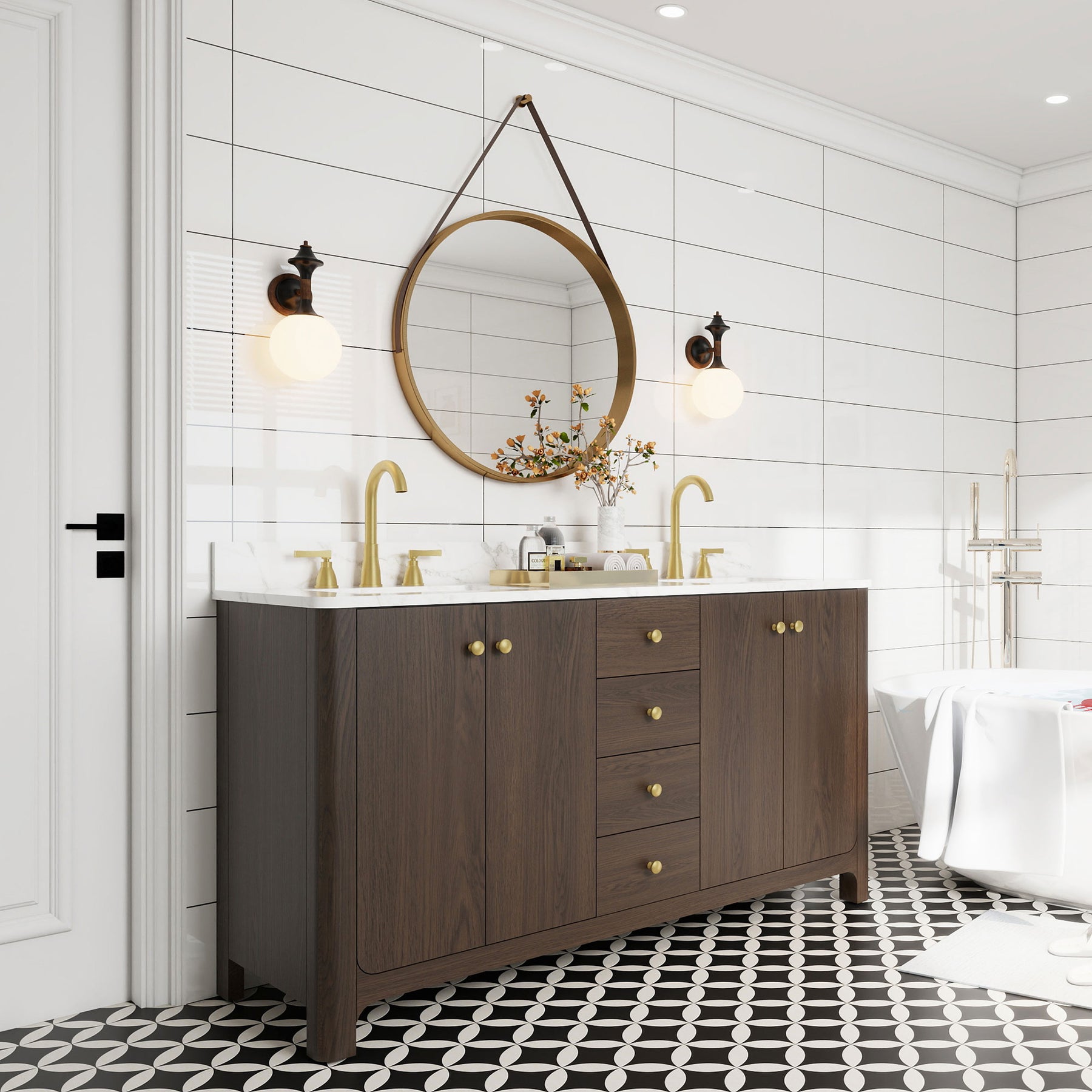 Canyon 60" Freestanding Double Vanity Cabinets with Curved Design