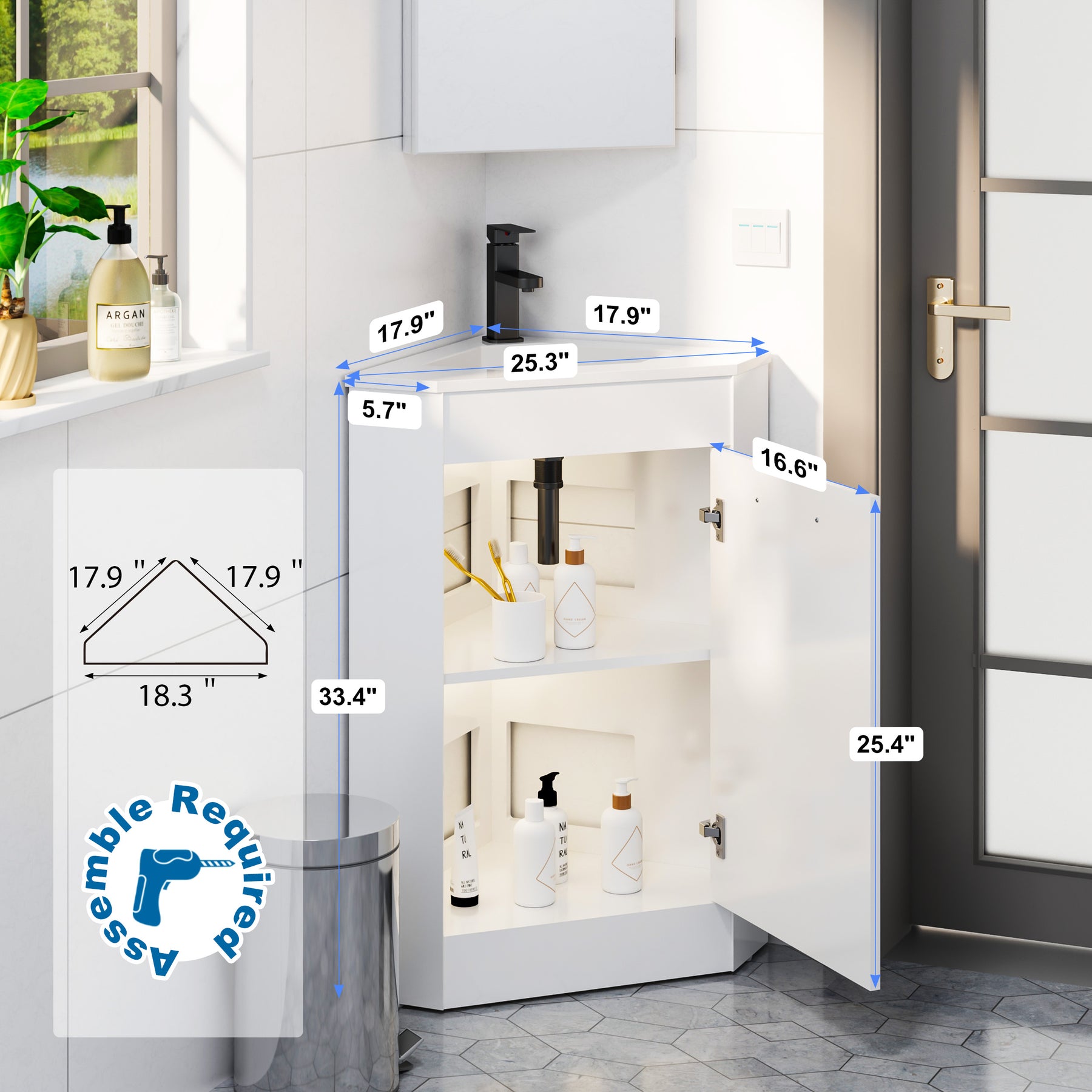 Corner 26" Freestanding Single Vanity Cabinets with Small Space Decor
