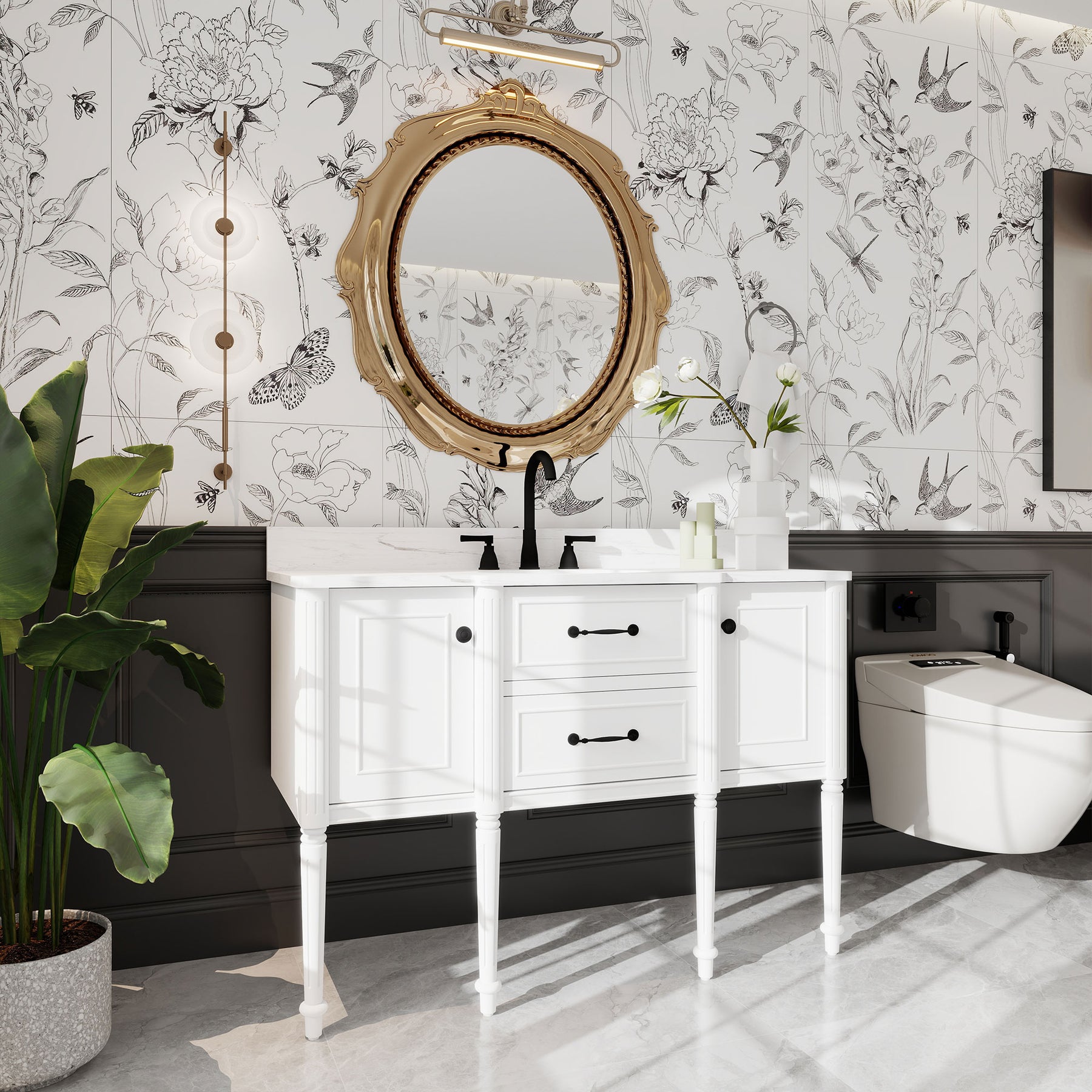 Modish 48" Wall Mounted Single Vanity Cabinets with Adjustable legs