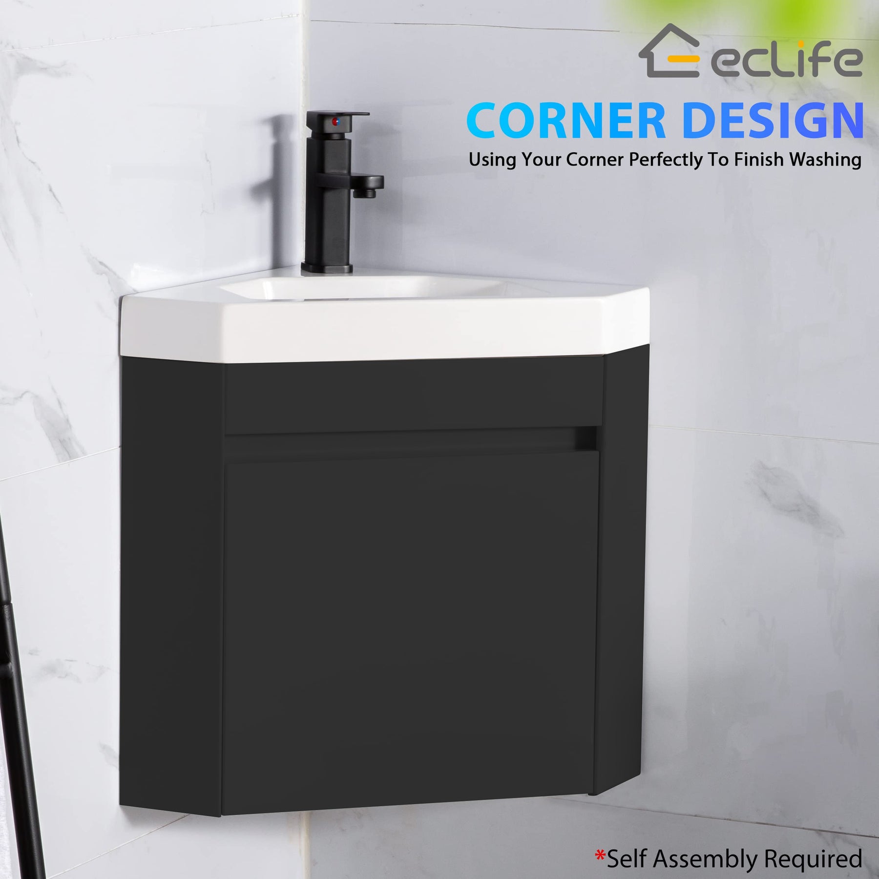 Corner 22" Wall Mounted Single Vanity Cabinet with Small Space Decor