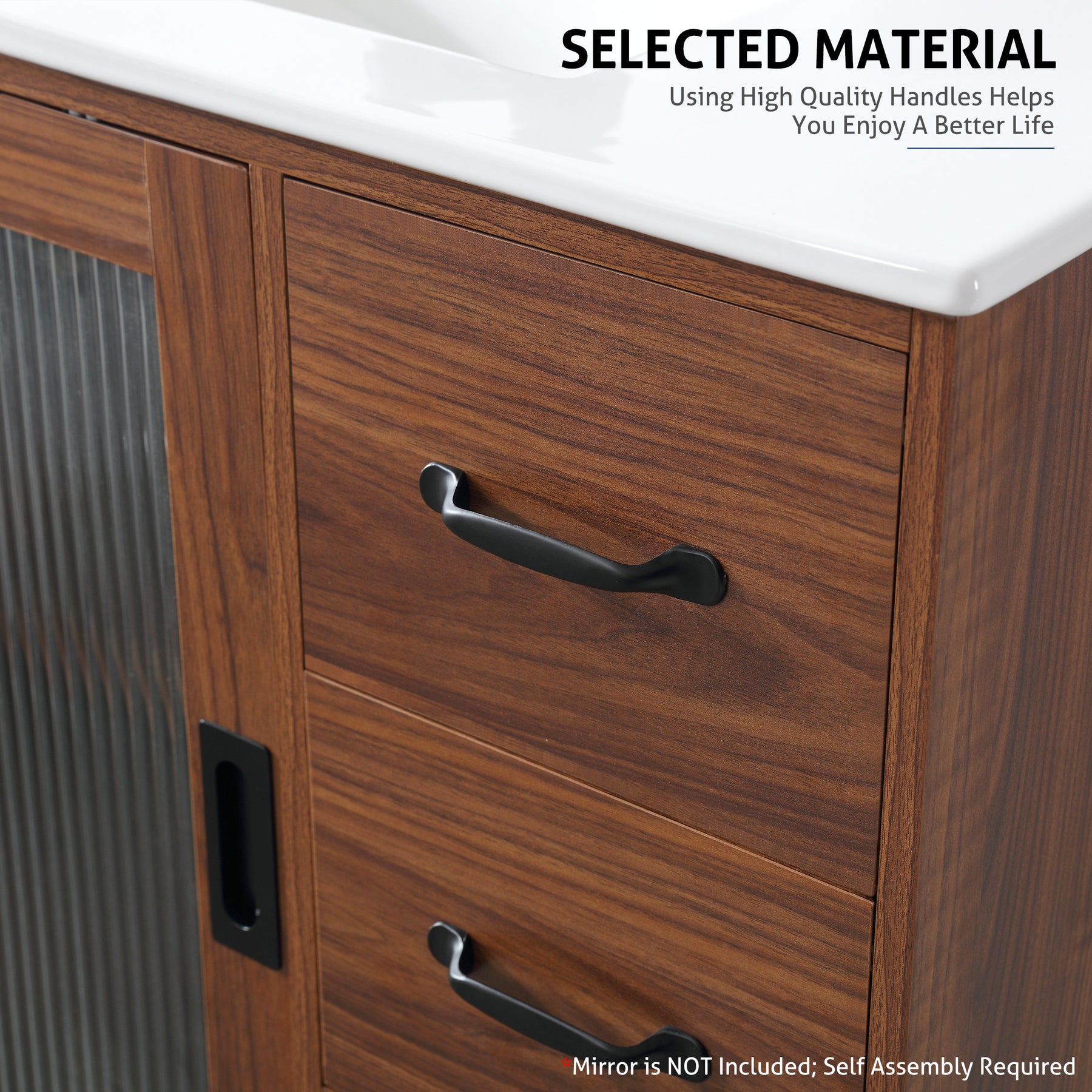 eclife 36" Bathroom Vanity with Undercounter Sink and Metal Faucet, Sliding Glass Door