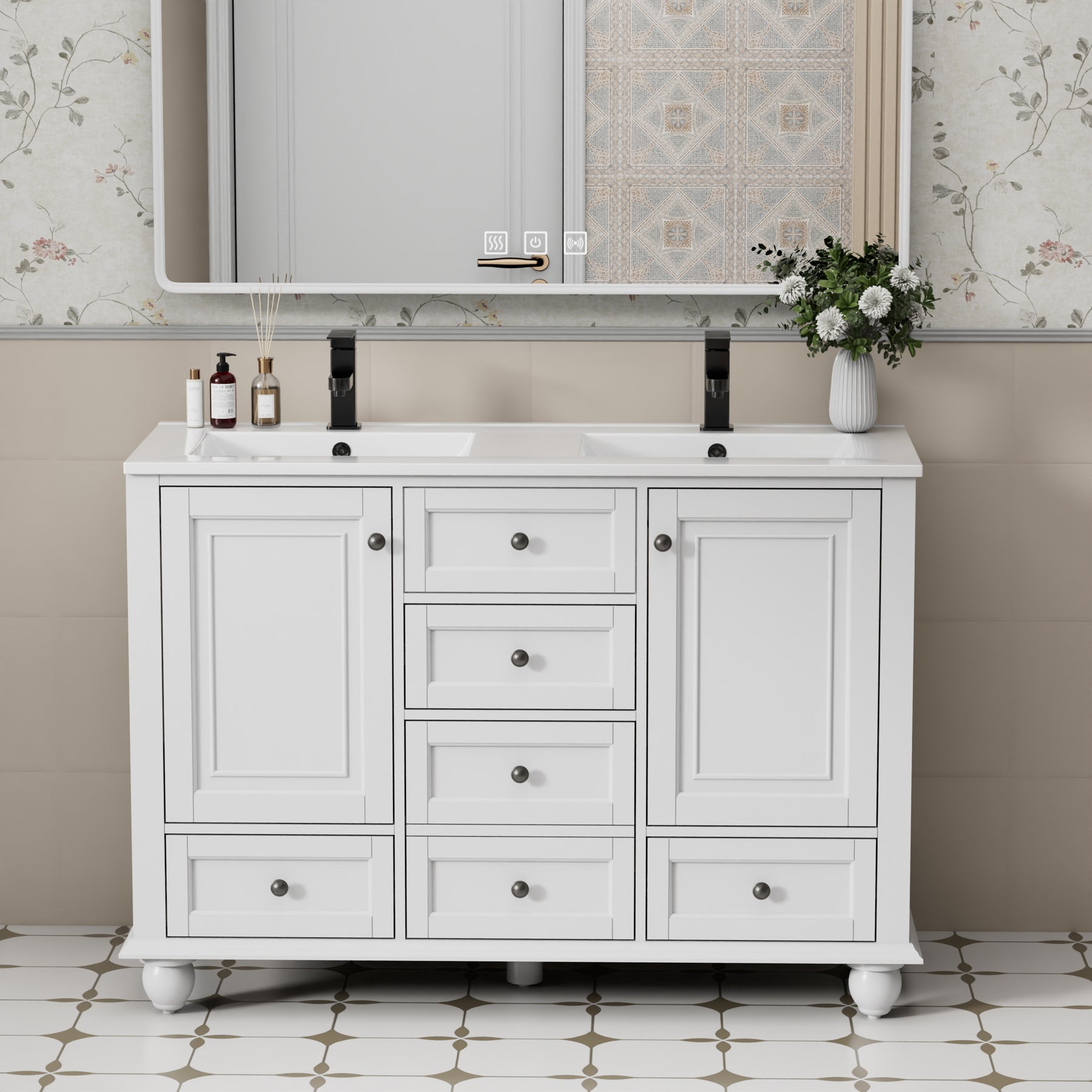 Retro 48" Freestanding Double Vanity Cabinets with Vintage Feet