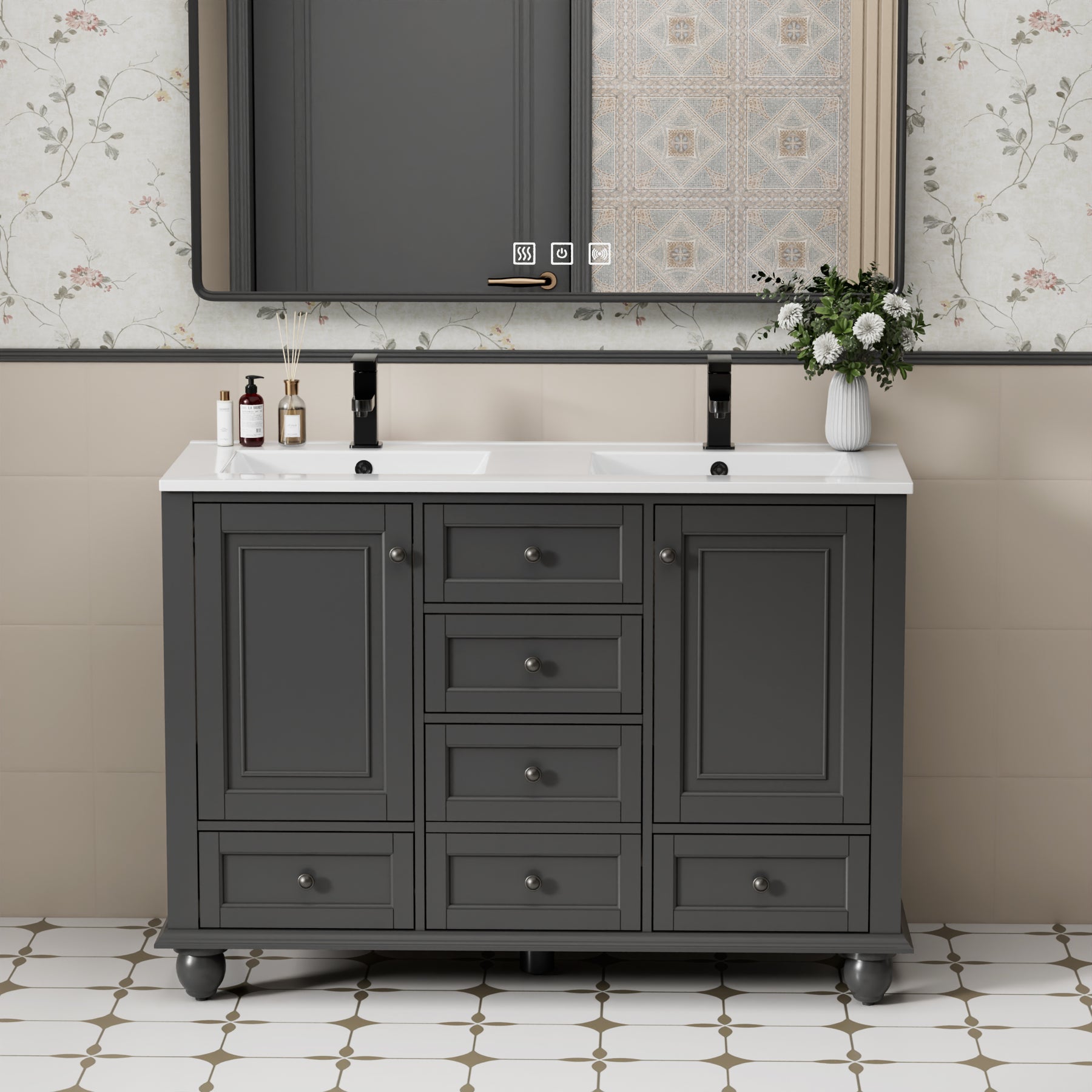 Retro 48" Freestanding Double Vanity Cabinets with Vintage Feet