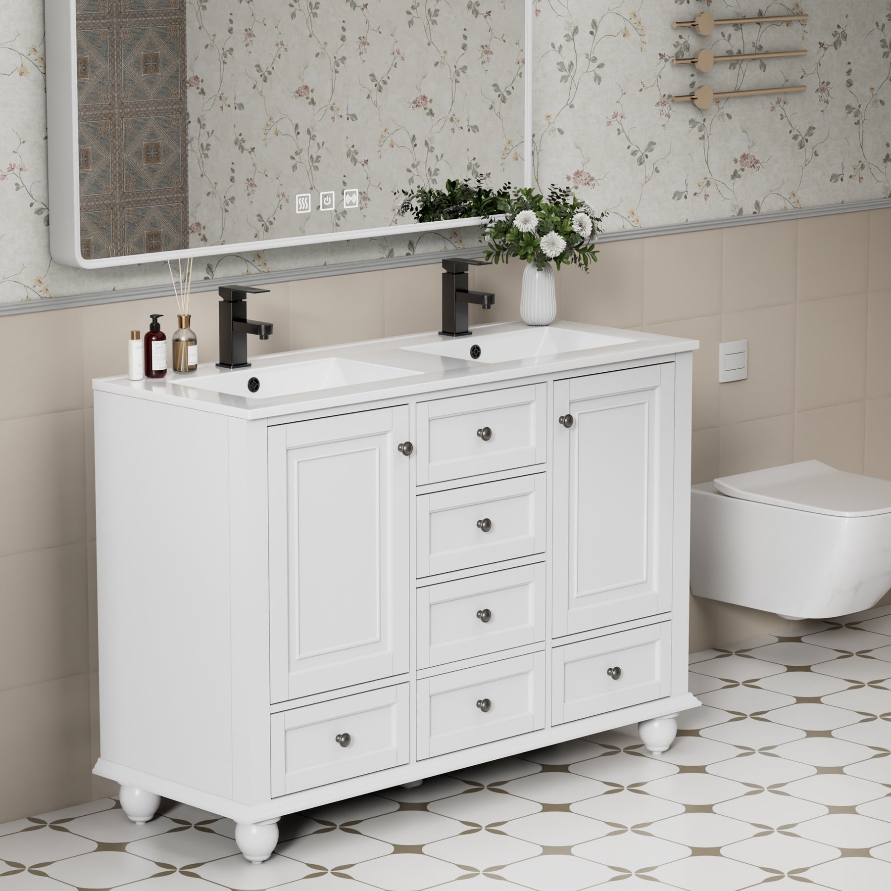 Retro 48" Freestanding Double Vanity Cabinets with Vintage Feet