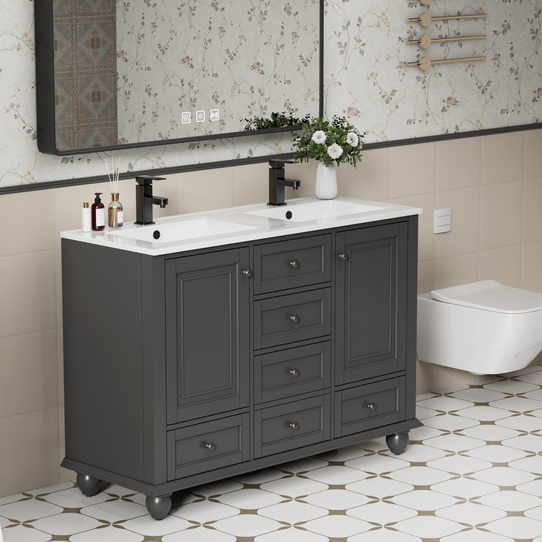 Retro 48" Freestanding Double Vanity Cabinets with Vintage Feet
