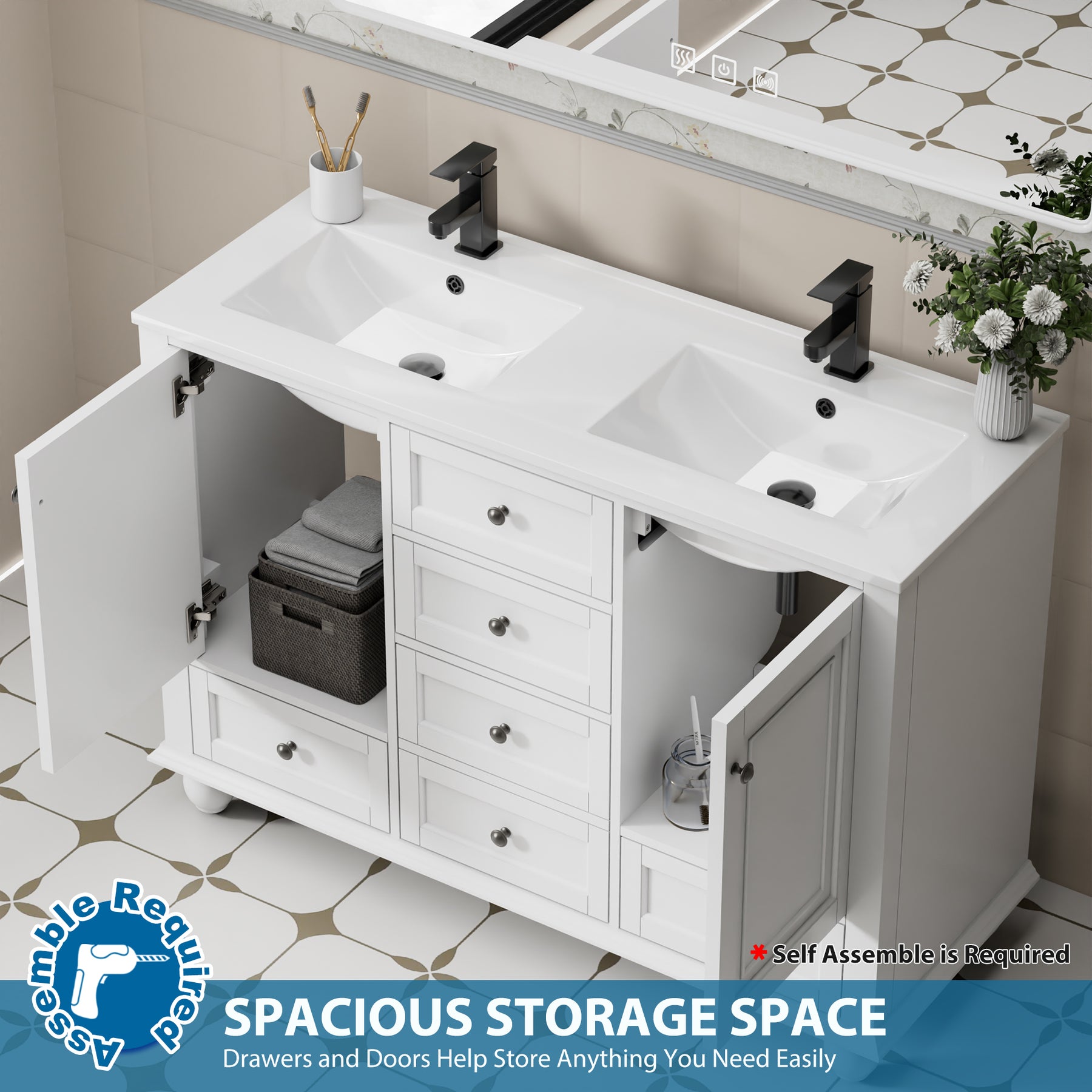 Retro 48" Freestanding Double Vanity Cabinets with Vintage Feet