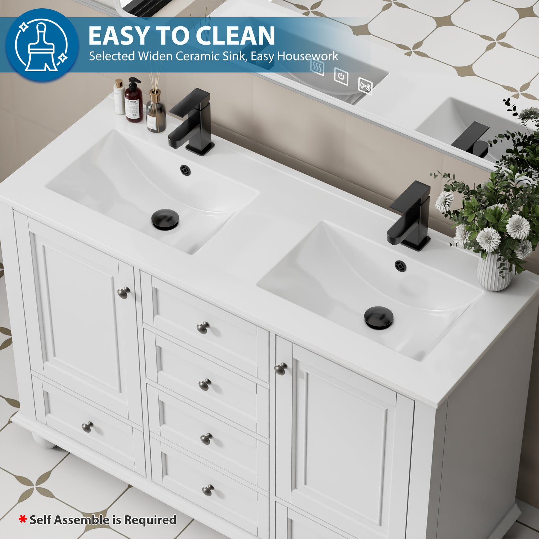 Retro 48" Freestanding Double Vanity Cabinets with Vintage Feet