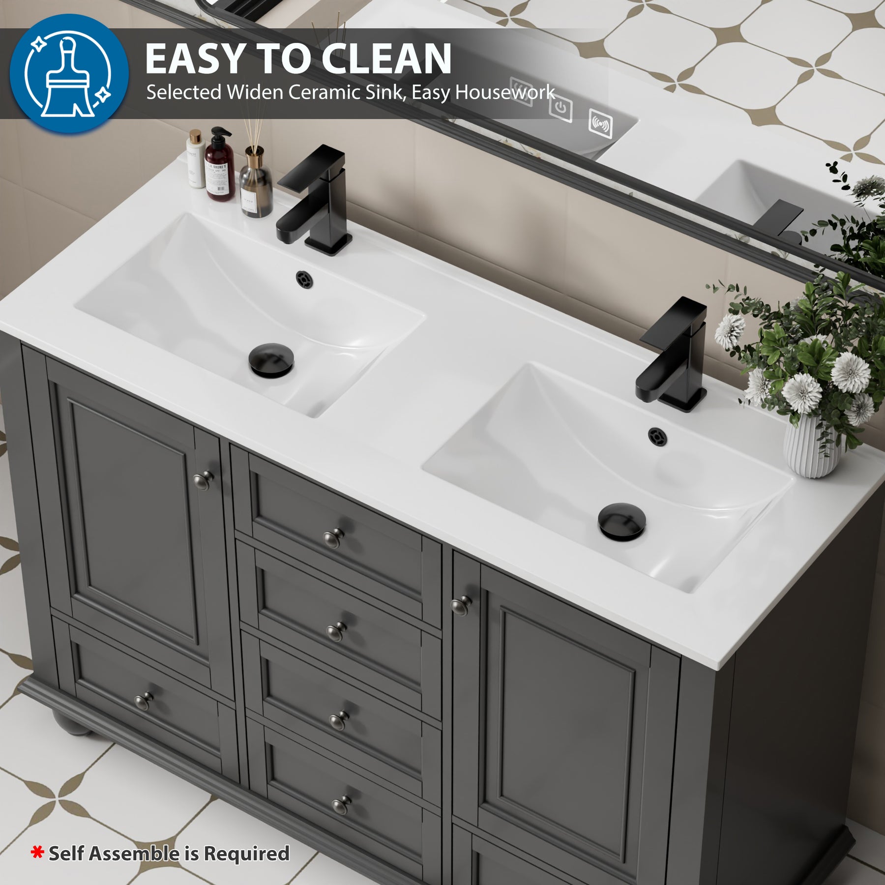 Retro 48" Freestanding Double Vanity Cabinets with Vintage Feet