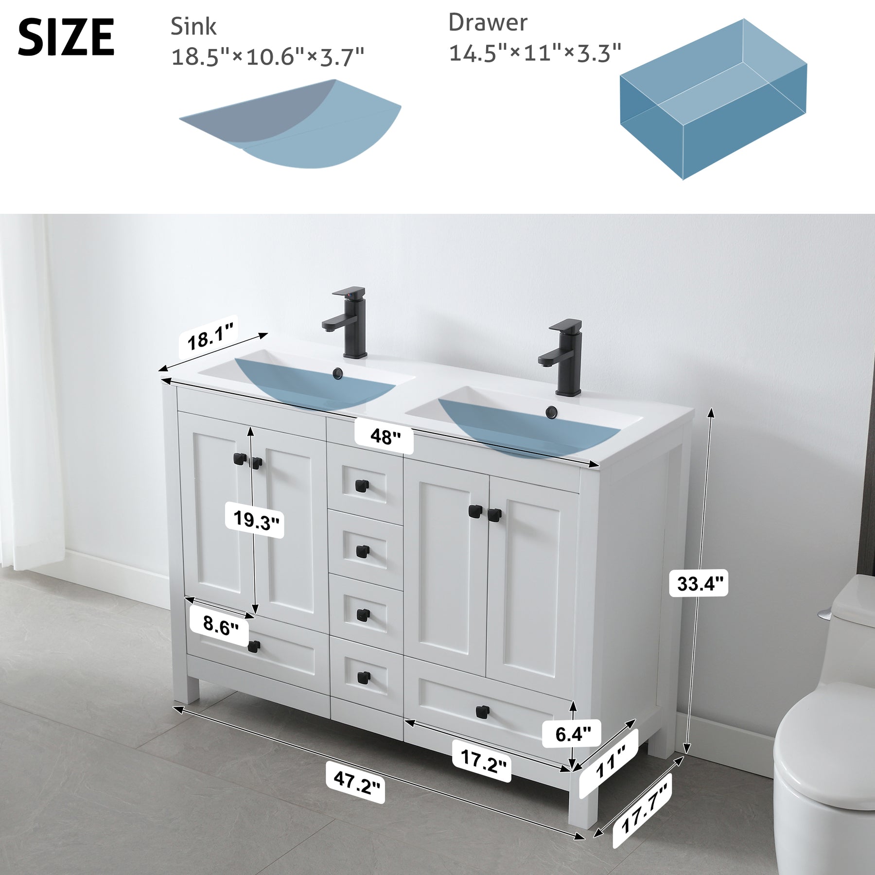 Modern 48" Freestanding Double Vanity Cabinets with Classic Design