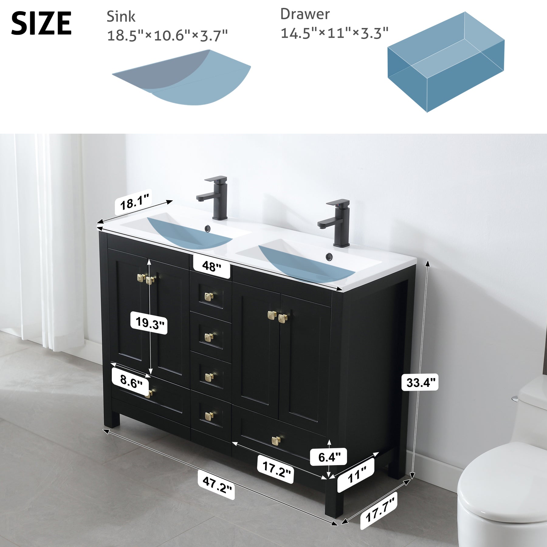 Modern 48" Freestanding Double Vanity Cabinets with Classic Design