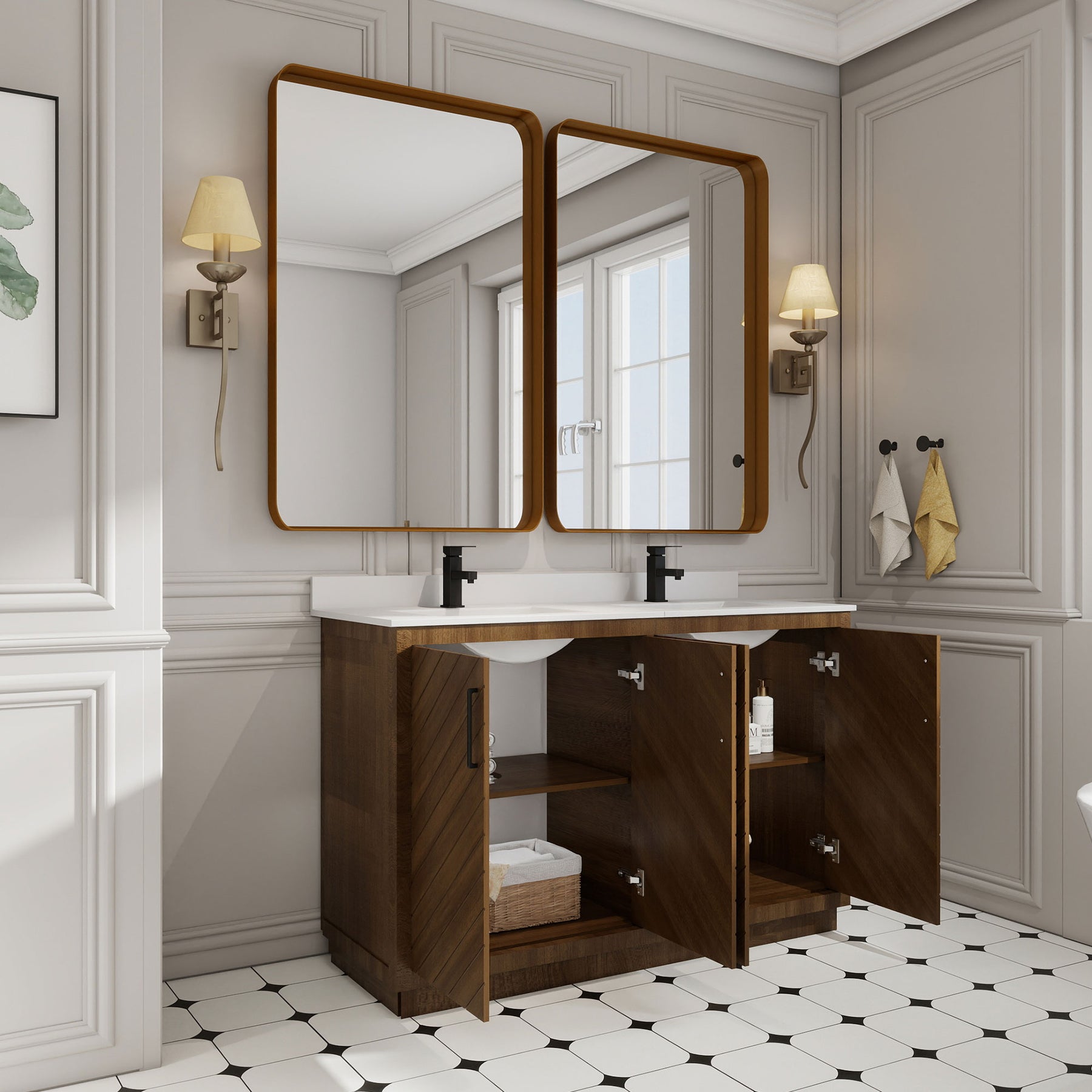 Zoom 48" Freestanding Double Vanity Cabinets with Chevron Pattern