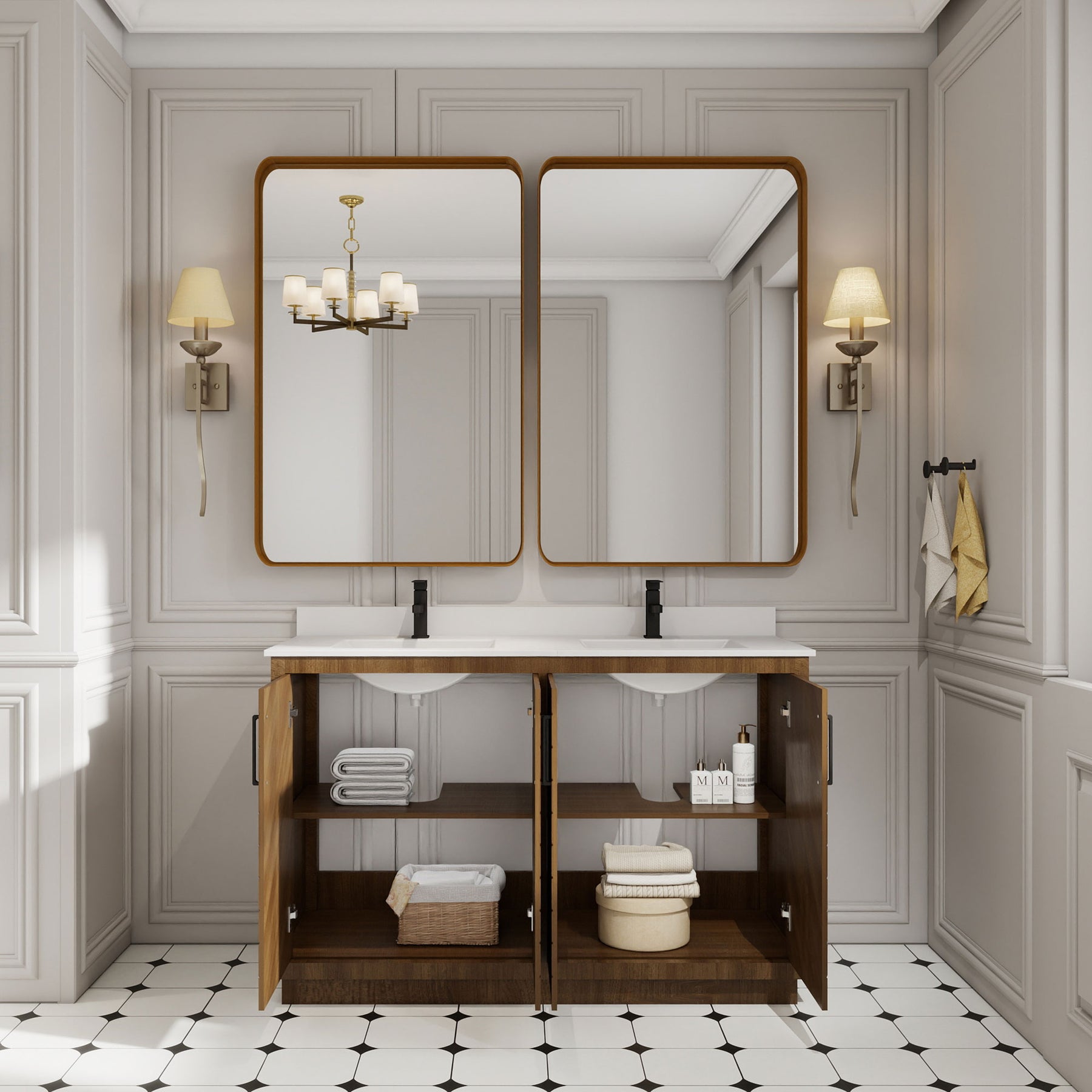 Zoom 48" Freestanding Double Vanity Cabinets with Chevron Pattern