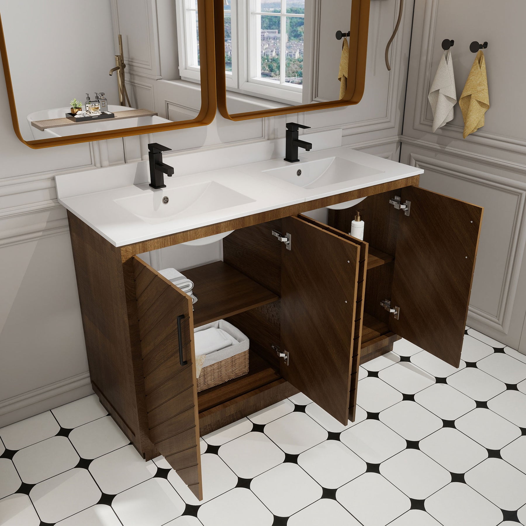 Zoom 48" Freestanding Double Vanity Cabinets with Chevron Pattern