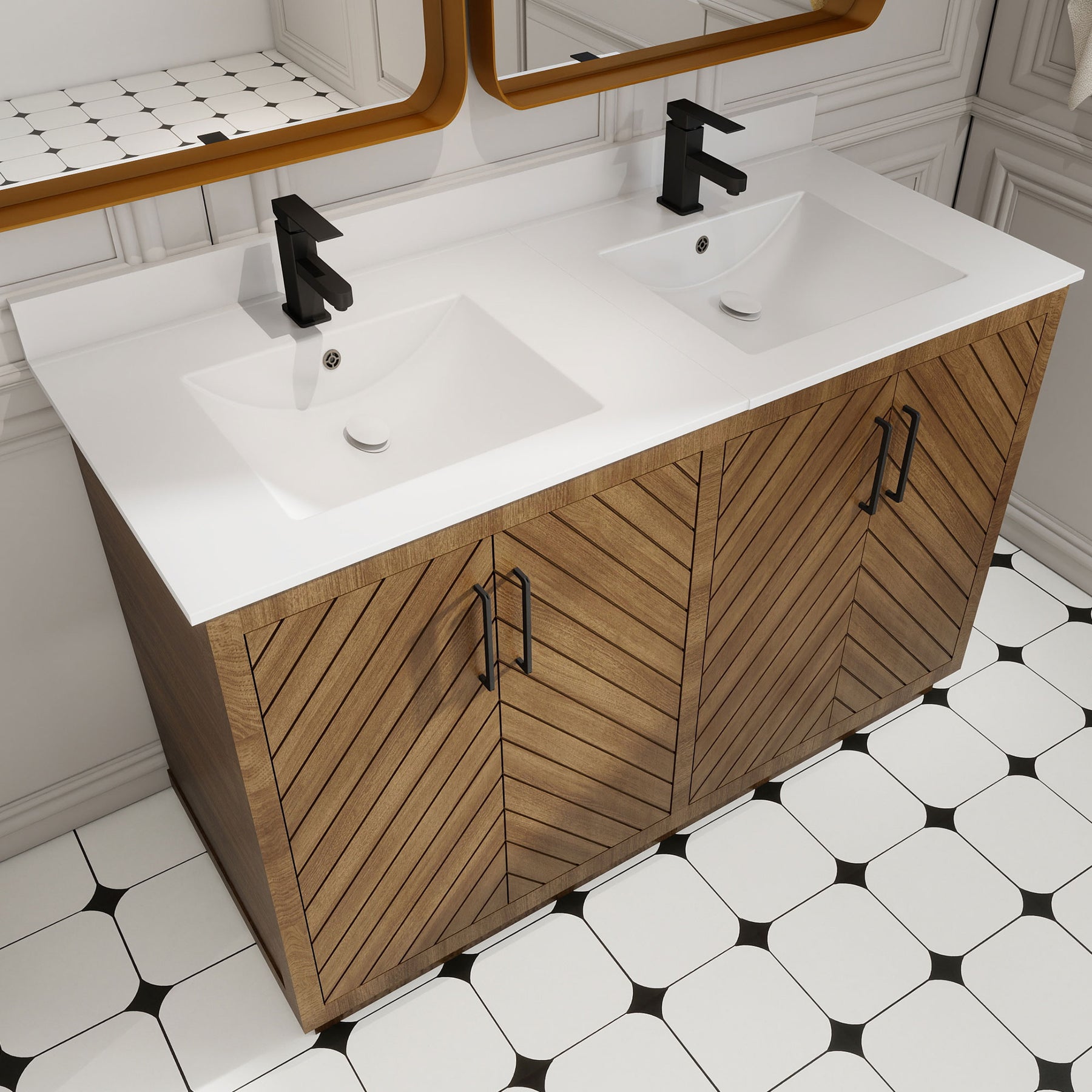 Zoom 48" Freestanding Double Vanity Cabinets with Chevron Pattern