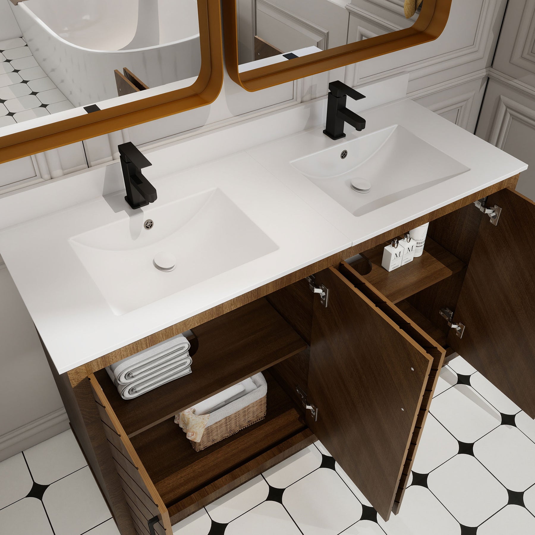Zoom 48" Freestanding Double Vanity Cabinets with Chevron Pattern