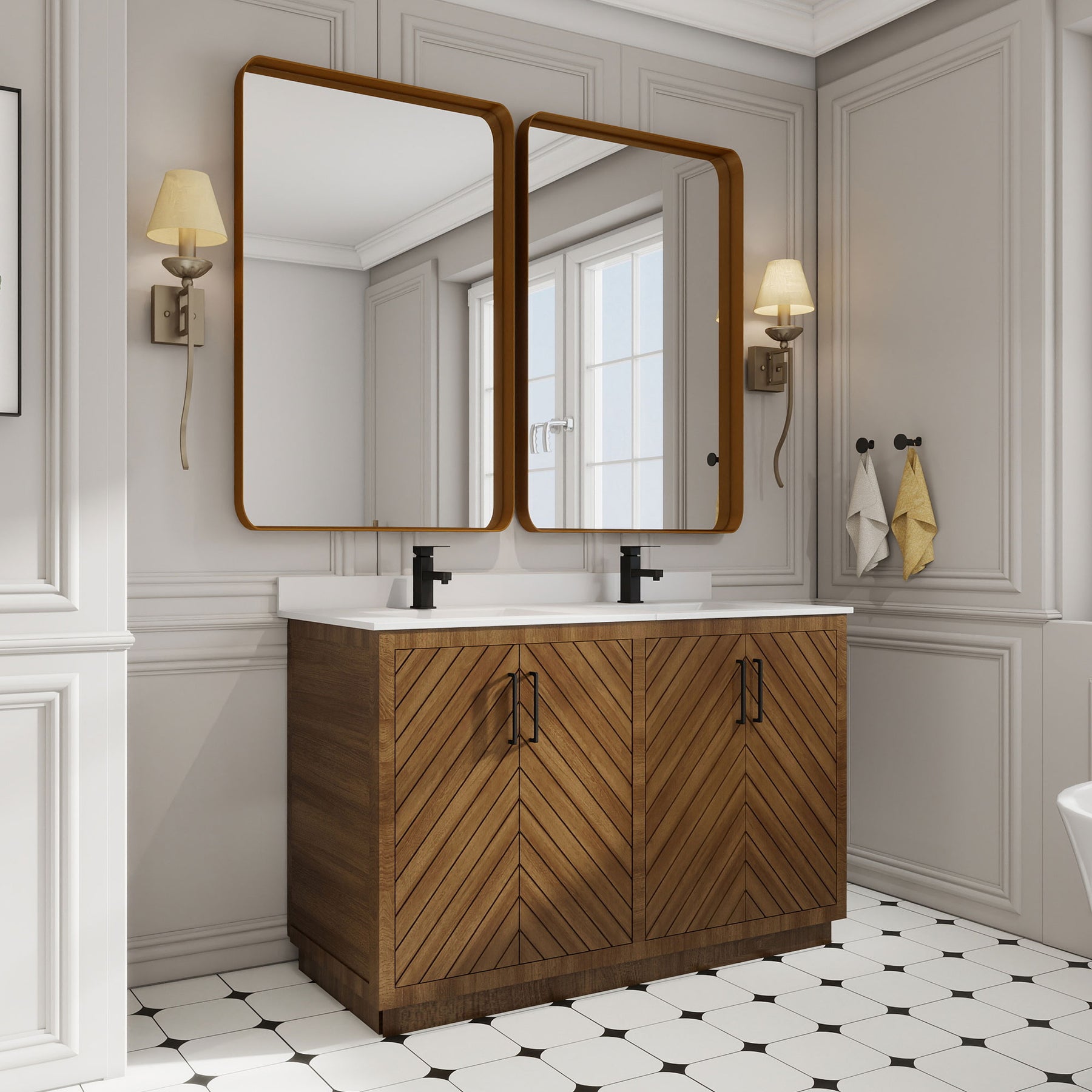 Zoom 48" Freestanding Double Vanity Cabinets with Chevron Pattern