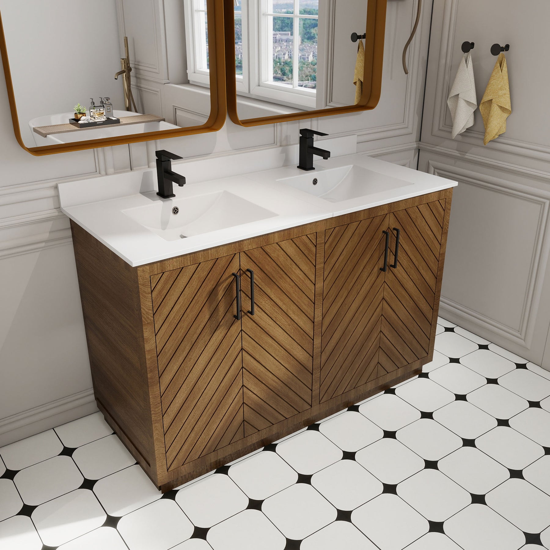 Zoom 48" Freestanding Double Vanity Cabinets with Chevron Pattern