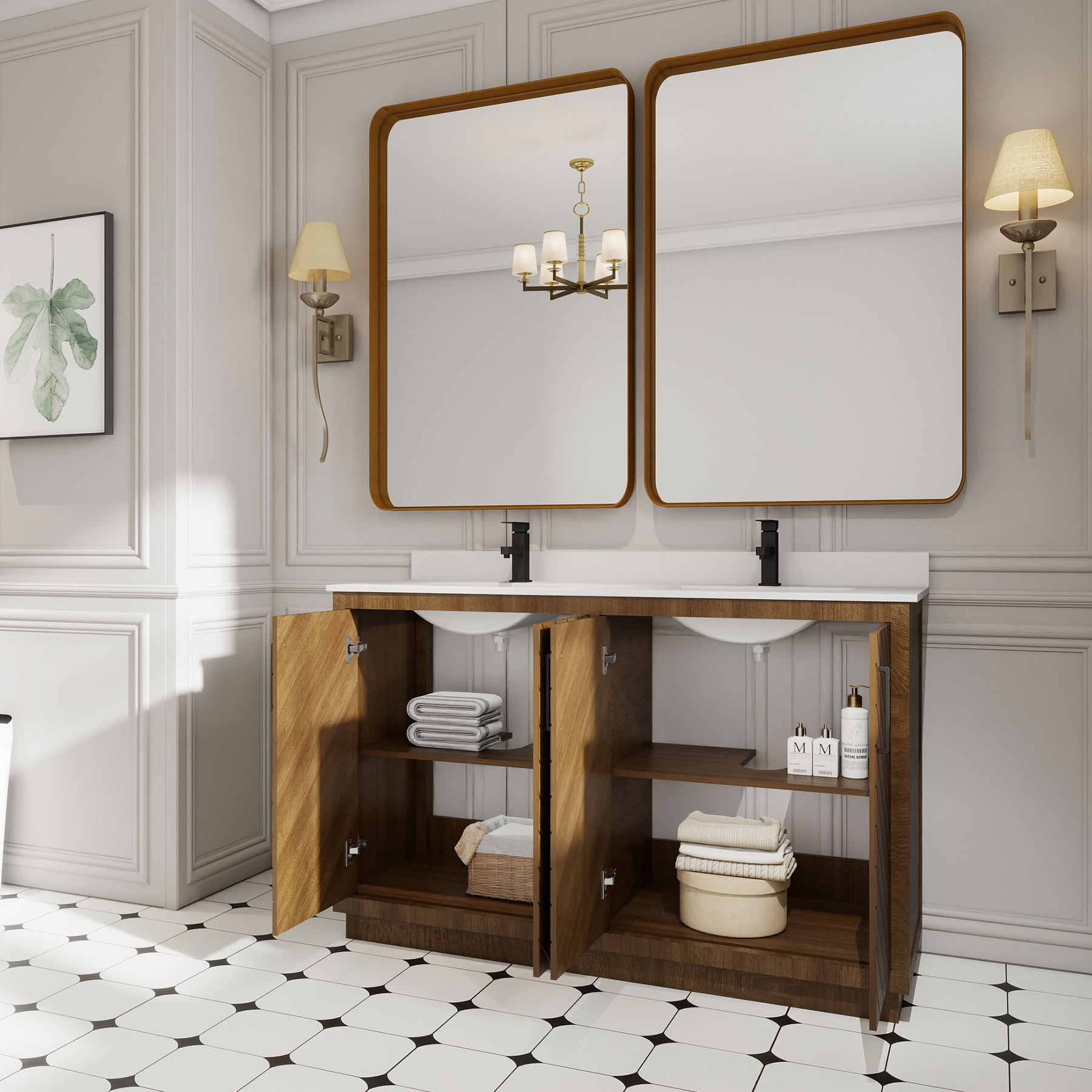 Zoom 48" Freestanding Double Vanity Cabinets with Chevron Pattern