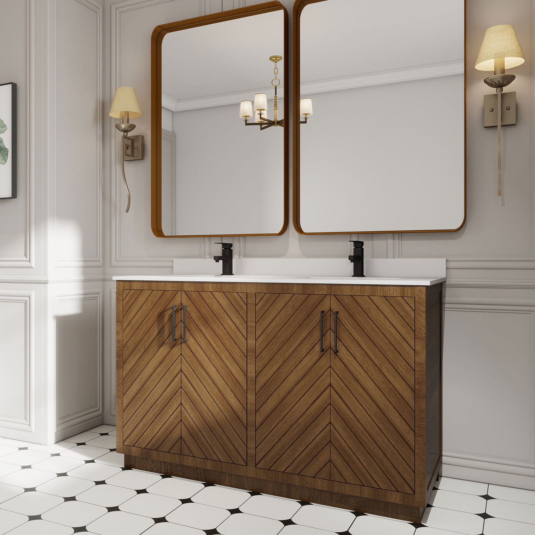 Zoom 48" Freestanding Double Vanity Cabinets with Chevron Pattern