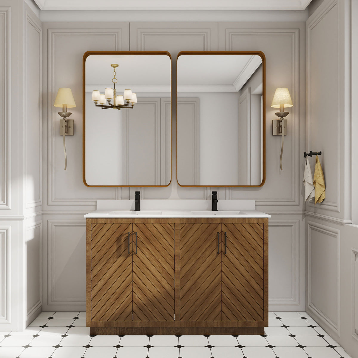 Zoom 48" Freestanding Double Vanity Cabinets with Chevron Pattern