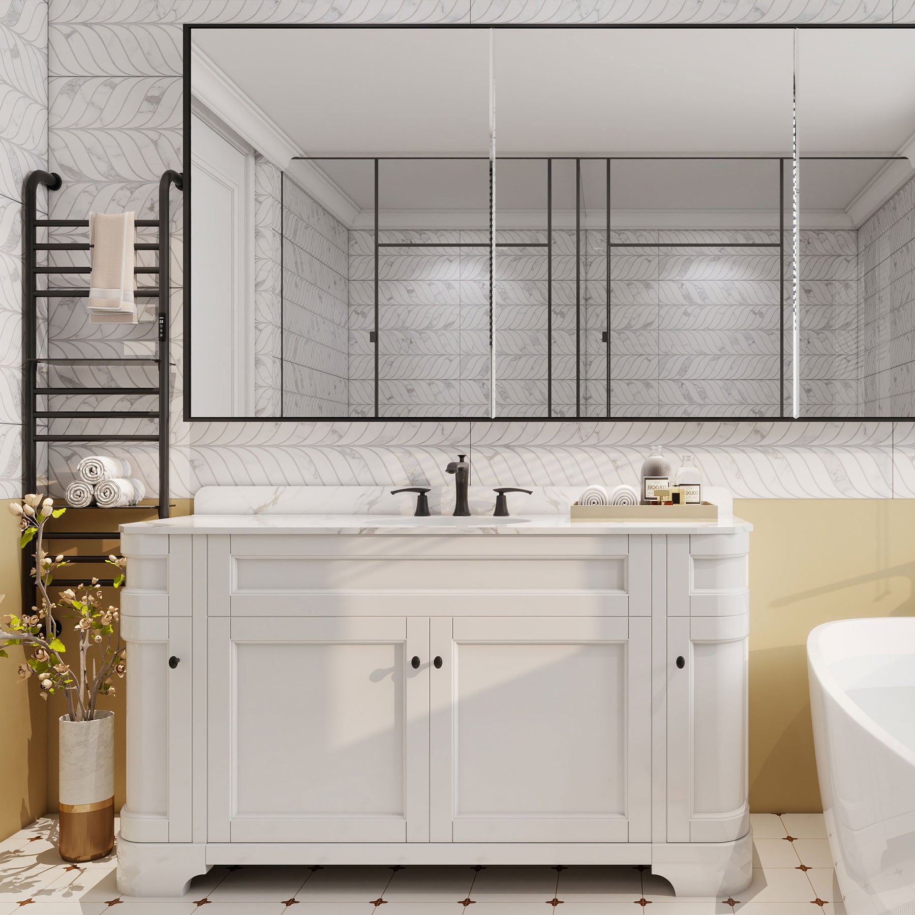 Opuluxe 48" Freestanding Single Vanity Cabinets with Curved Design
