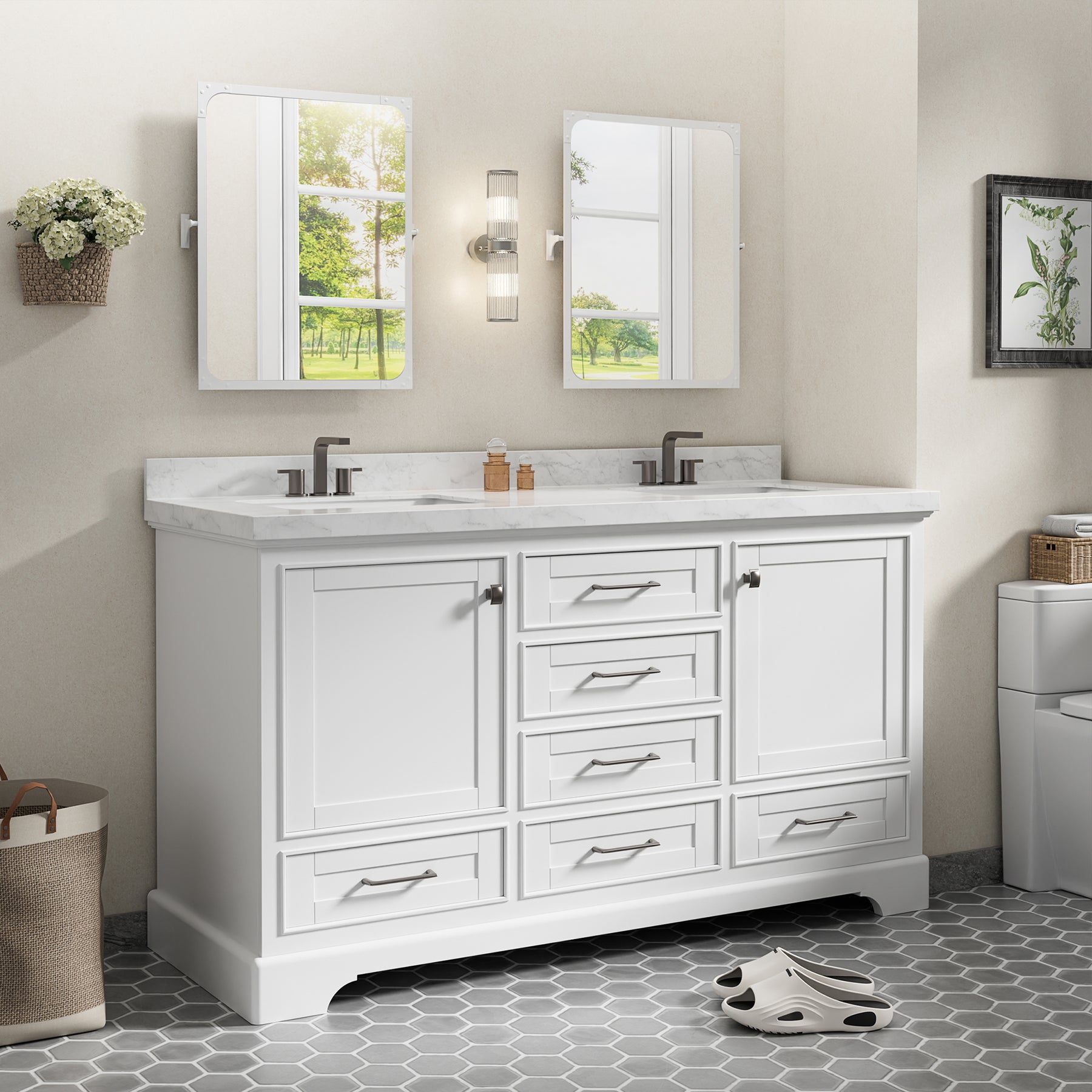 Luxurious 60'' Fully Assembled Bathroom Vanity with Dual Undermount Sink Combo