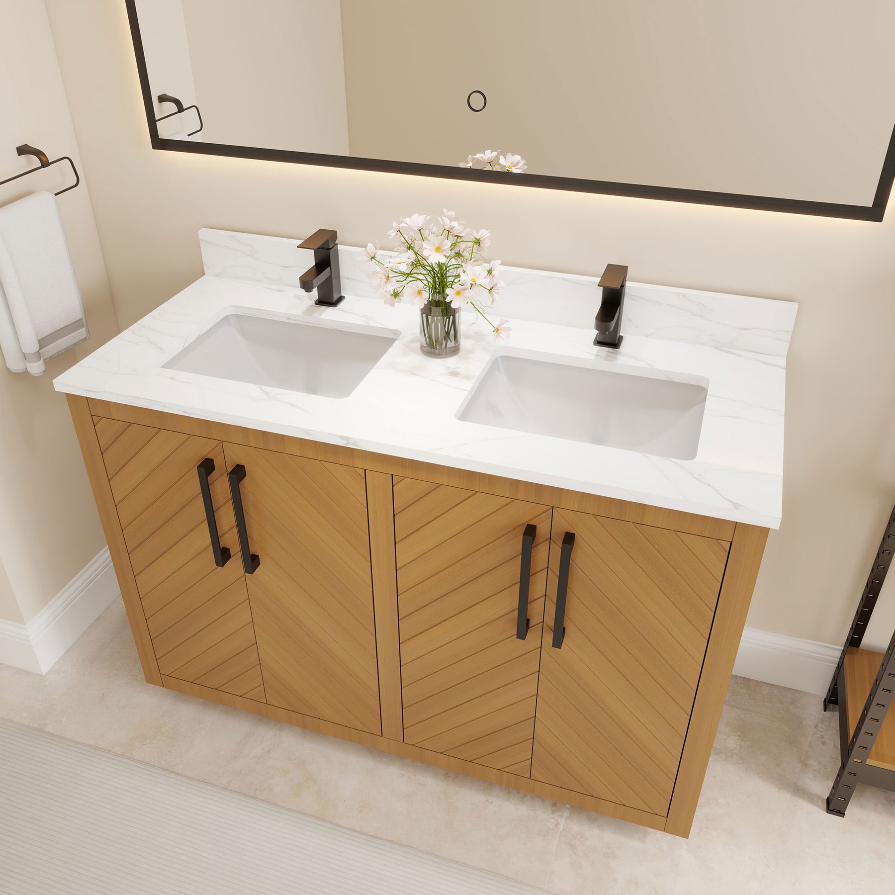 Zoom 48" Freestanding Double Vanity Cabinets with Chevron Pattern