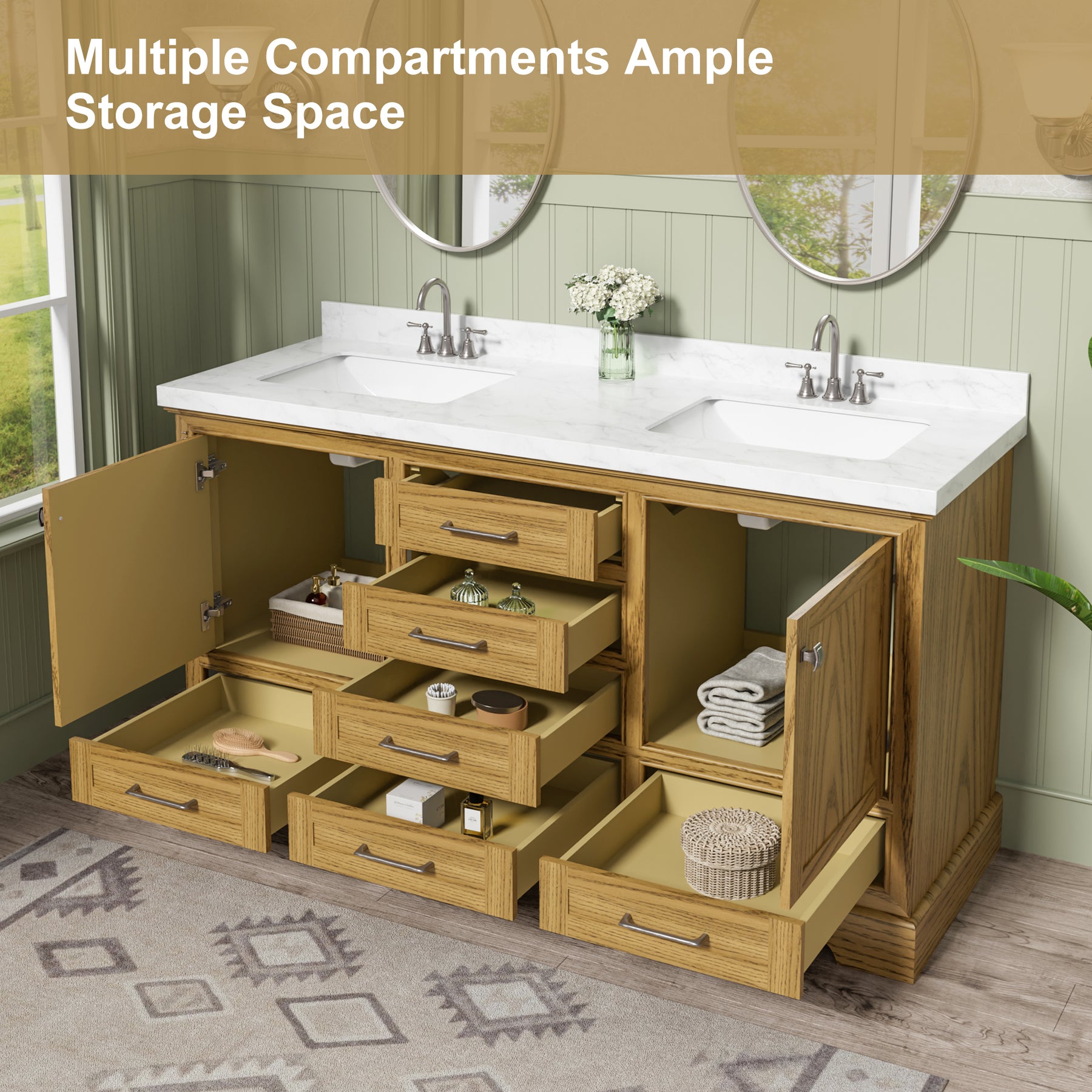 Luxurious 60'' Fully Assembled Bathroom Vanity with Dual Undermount Sink Combo