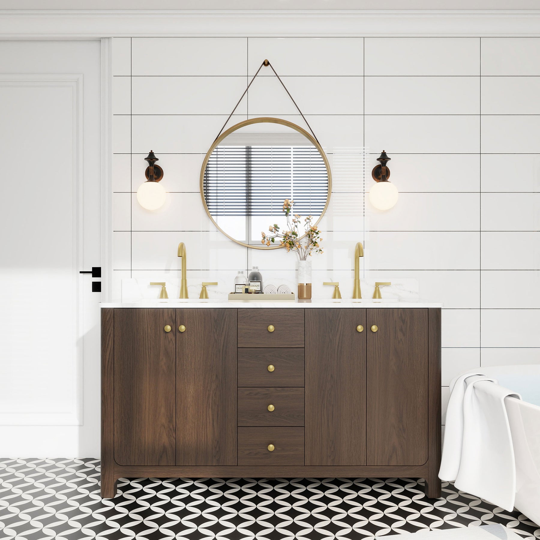 Canyon 60" Freestanding Double Vanity Cabinets with Curved Design