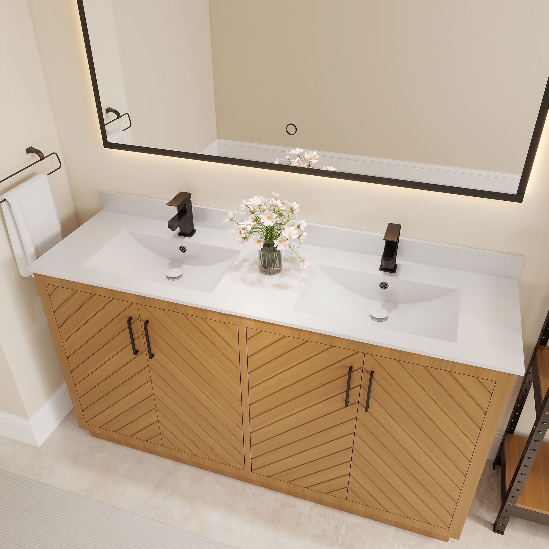 Zoom 60" Freestanding Double Vanity Cabinets with Chevron Pattern