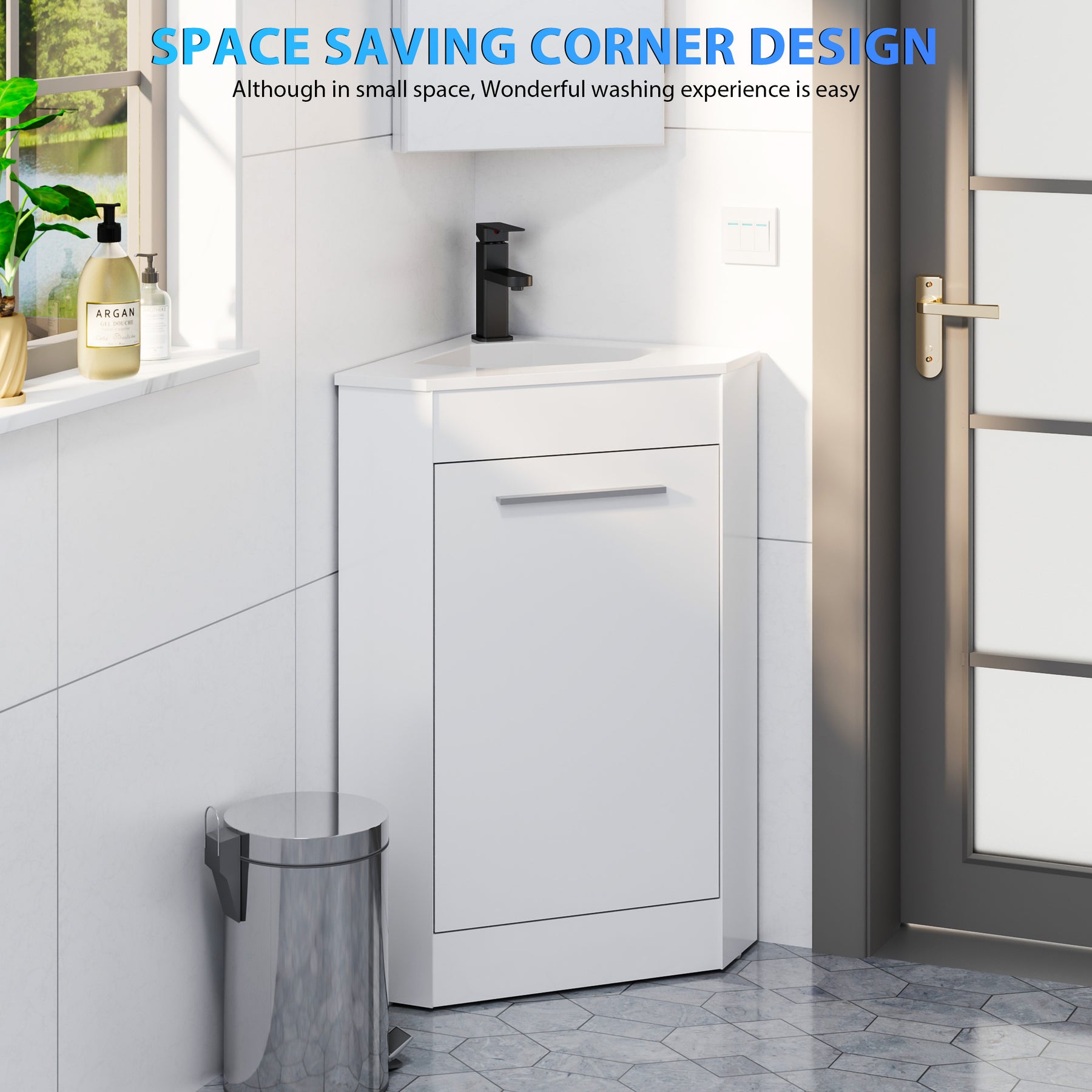 Corner 26" Freestanding Single Vanity Cabinets with Small Space Decor