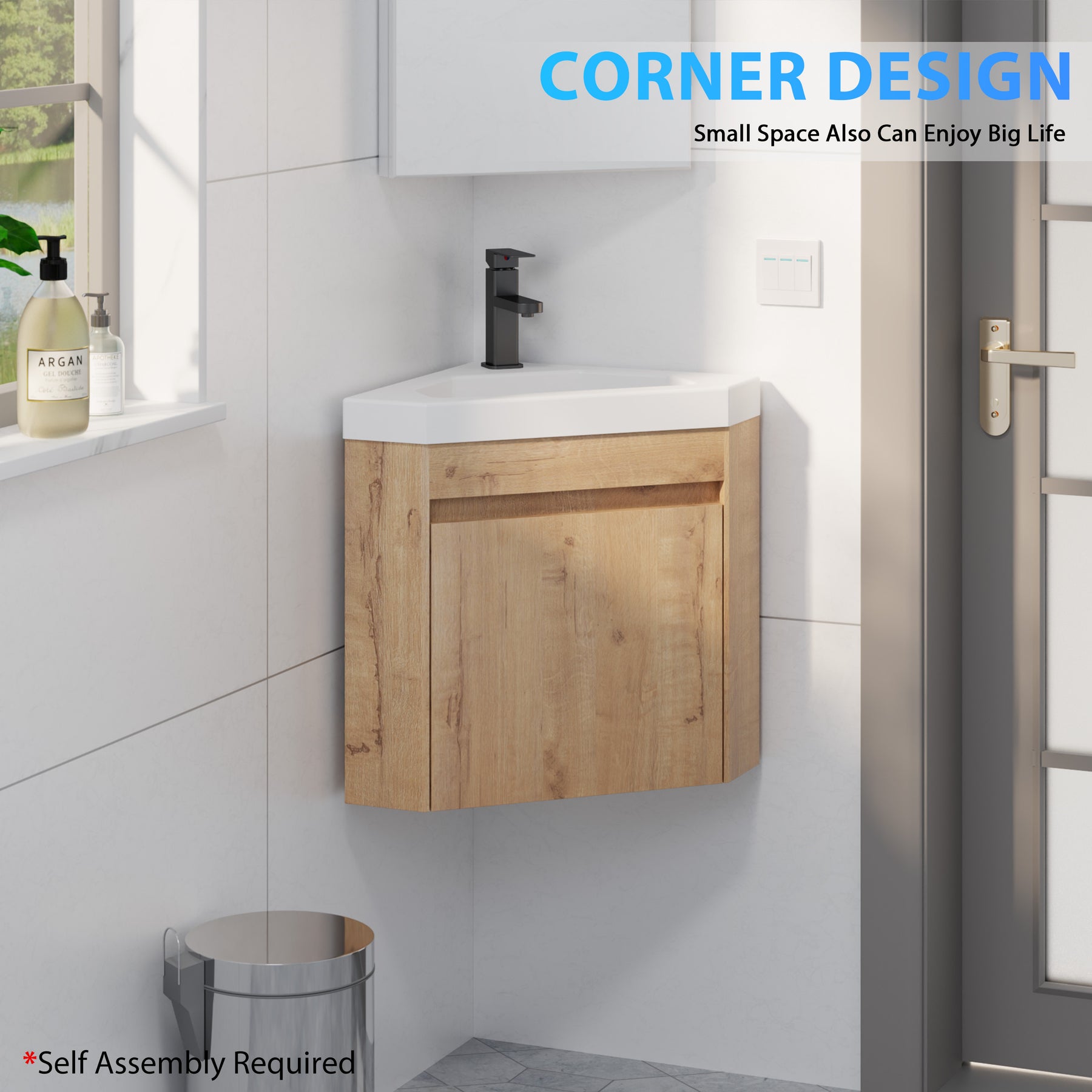 Corner 22" Wall Mounted Single Vanity Cabinet with Small Space Decor
