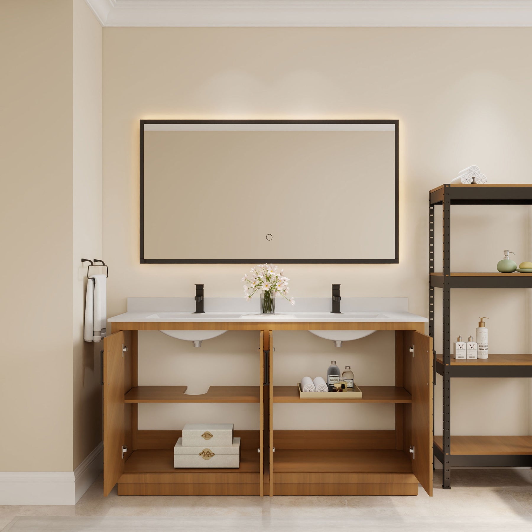 Zoom 60" Freestanding Double Vanity Cabinets with Chevron Pattern