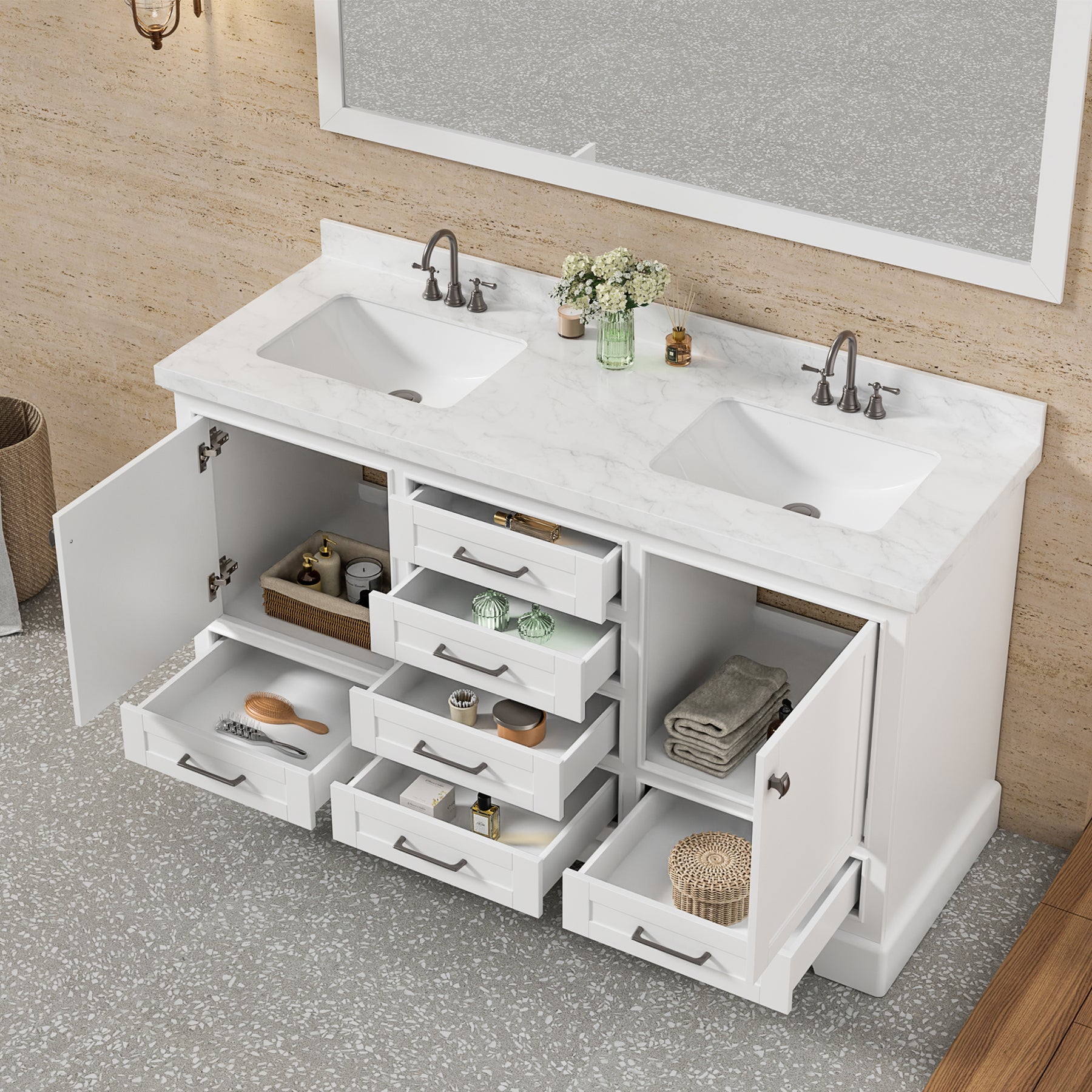 Luxurious 60'' Fully Assembled Bathroom Vanity with Dual Undermount Sink Combo