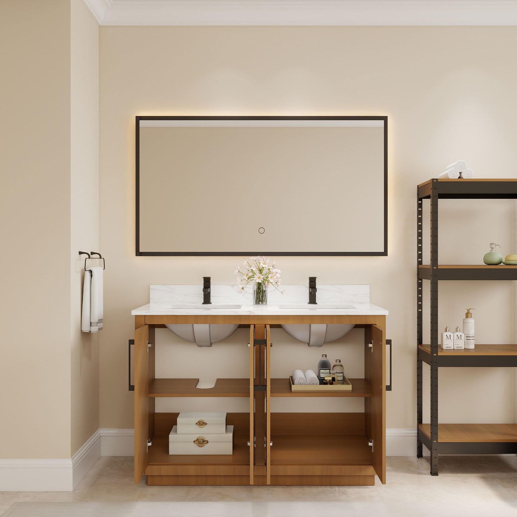 Zoom 48" Freestanding Double Vanity Cabinets with Chevron Pattern