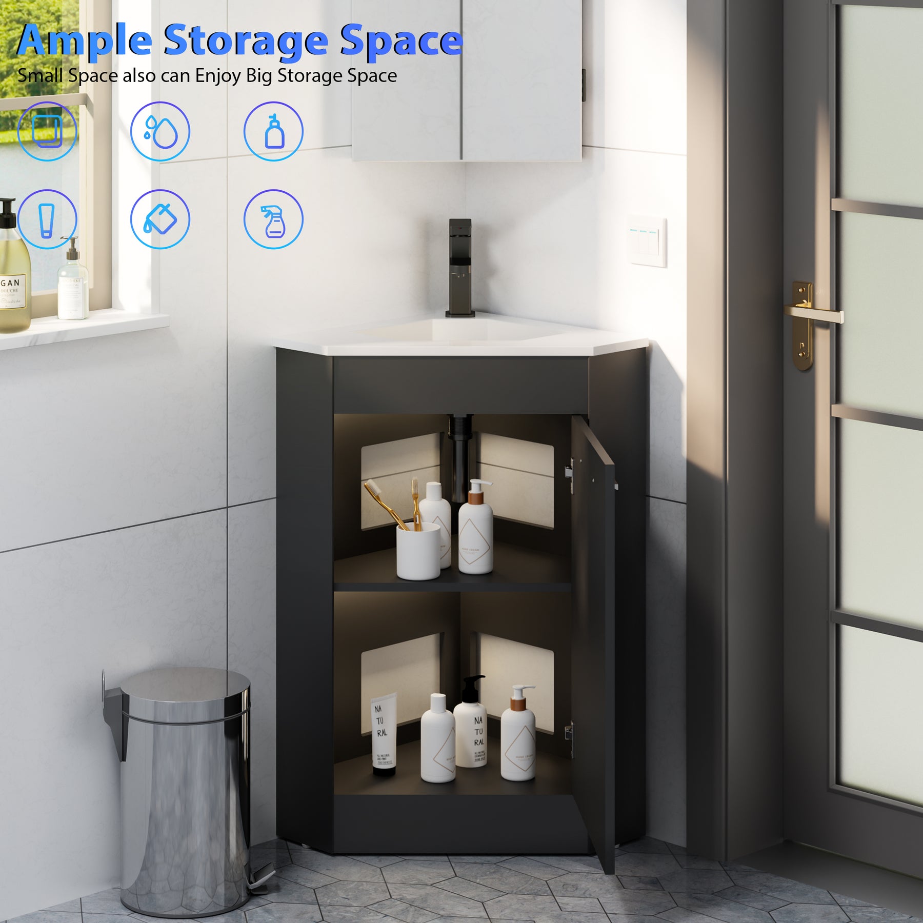Corner 26" Freestanding Single Vanity Cabinets with Small Space Decor