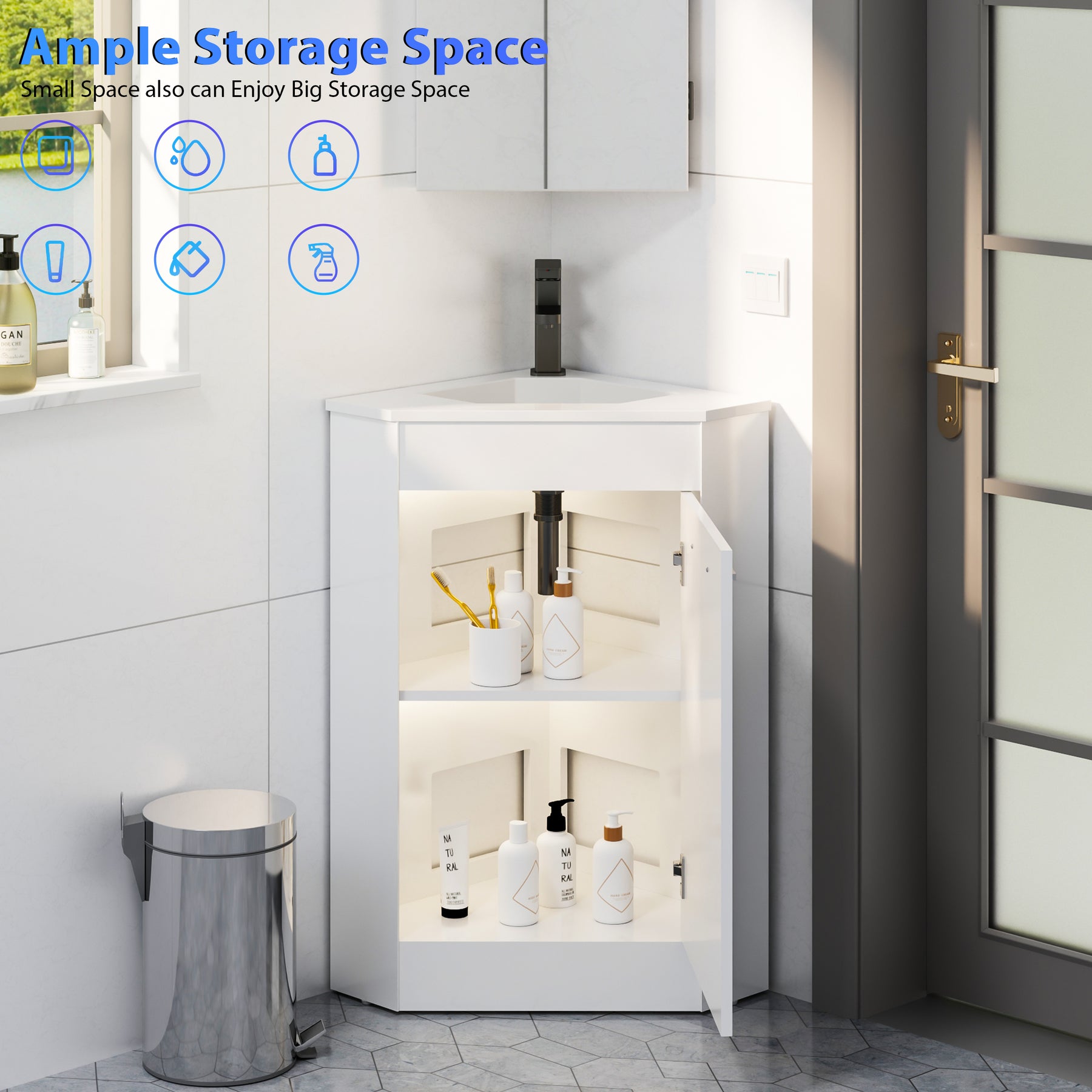 Corner 26" Freestanding Single Vanity Cabinets with Small Space Decor